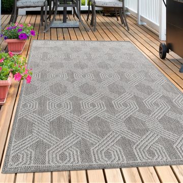 Teppich Geometrisch Design, Teppium, Rechteckig, Höhe: 7 mm, Outdoor Teppich Geometsisch Design Wetterfest Terrasse Balkon Küche