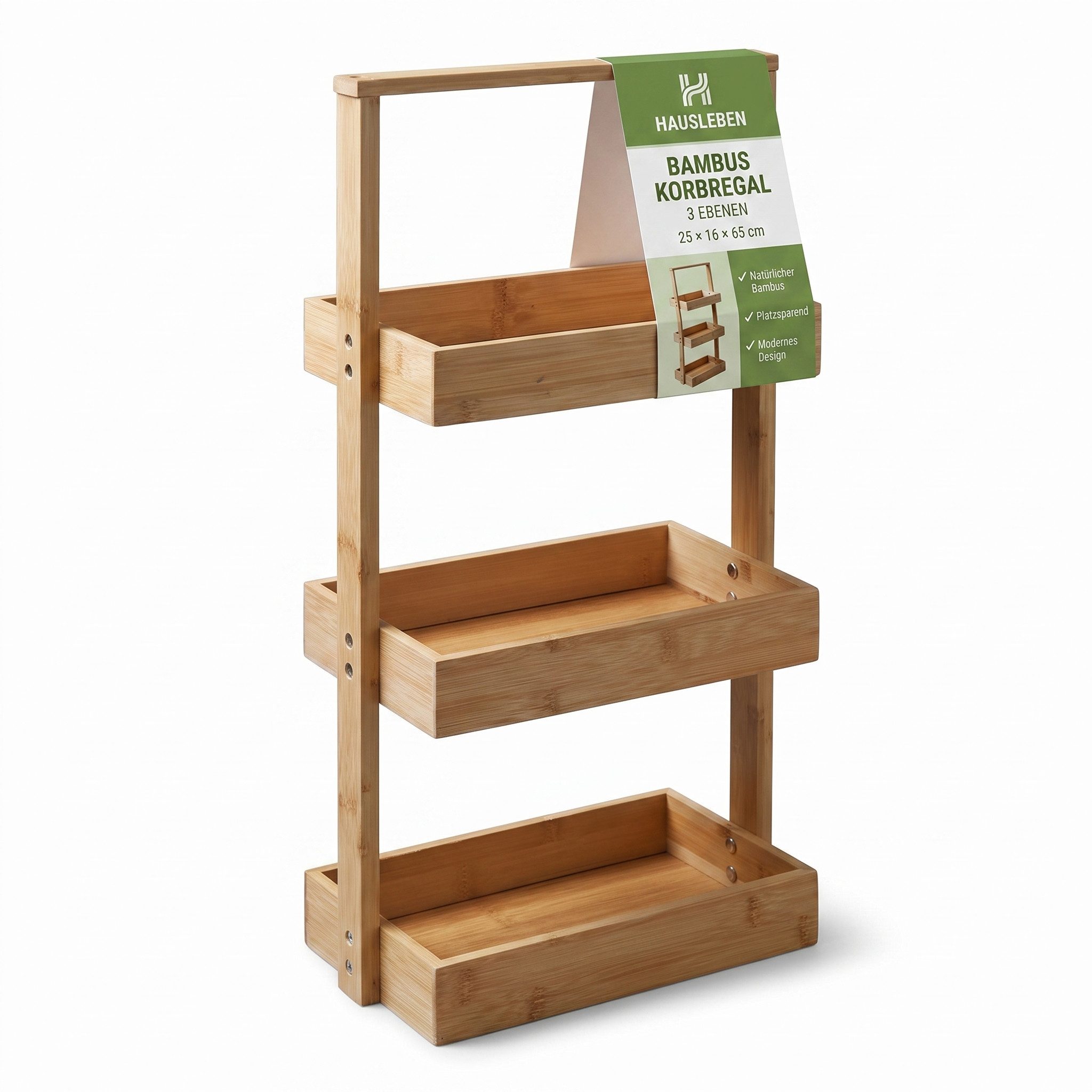 hausleben Küchenregal Korbregal Bambus 25x16x65 cm Küchenregal Badezimmer, Set, Wohn-Esszimmer Küche Holz Bad umweltfreundlich Regal Stehregal