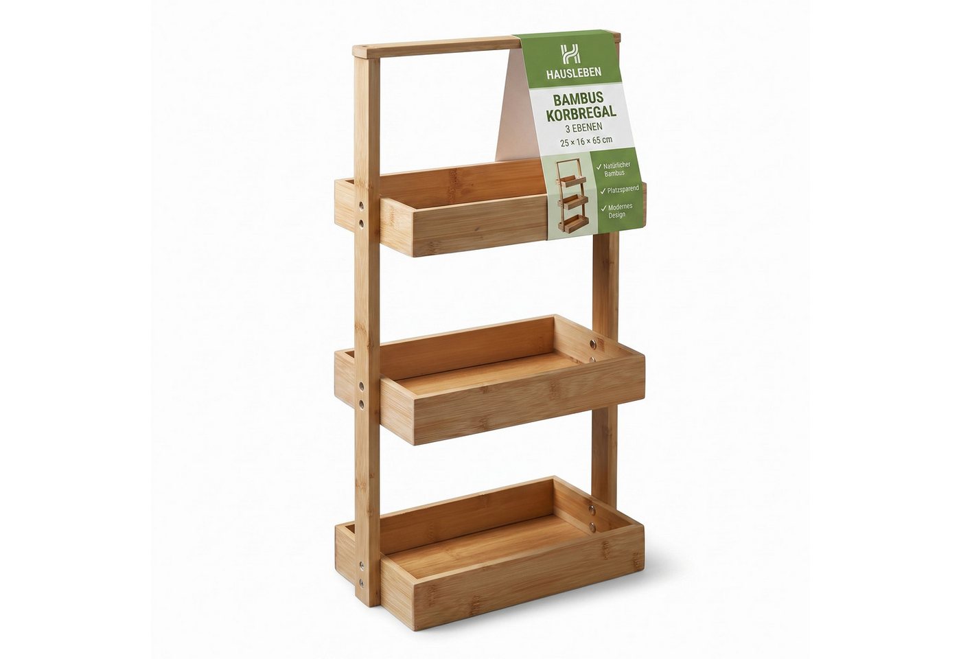 hausleben Küchenregal Korbregal Bambus 25x16x65 cm Küchenregal Badezimmer, Set, Wohn-Esszimmer Küche Holz Bad umweltfreundlich Regal Stehregal