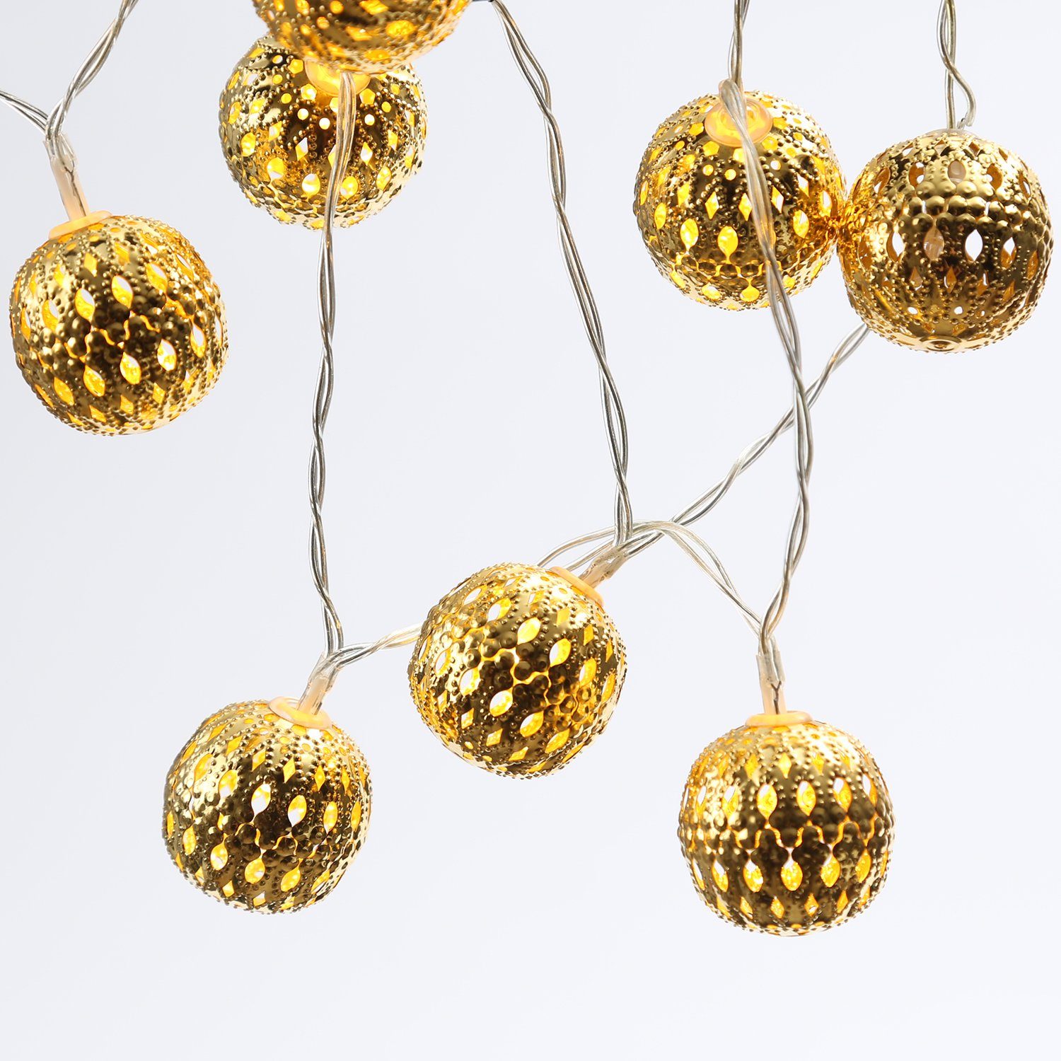 MARELIDA LED-Lichterkette LED Dekolichterkette 10 orientalische Metallkugeln Bälle 2,5cm gold, 10-flammig