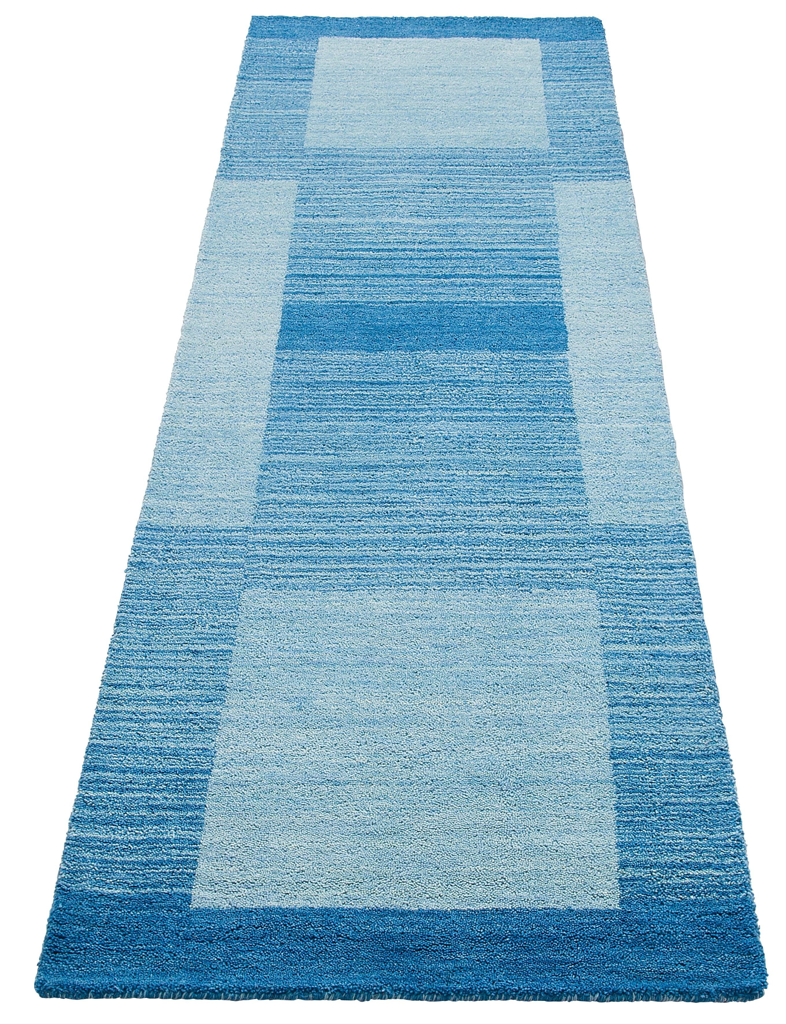 Läufer Gabbeh Super, THEKO, rechteckig, Höhe: 9 mm, Teppich-Läufer, reine Schurwolle, handgewebt, mit Bordüre, Wohnzimmer blau