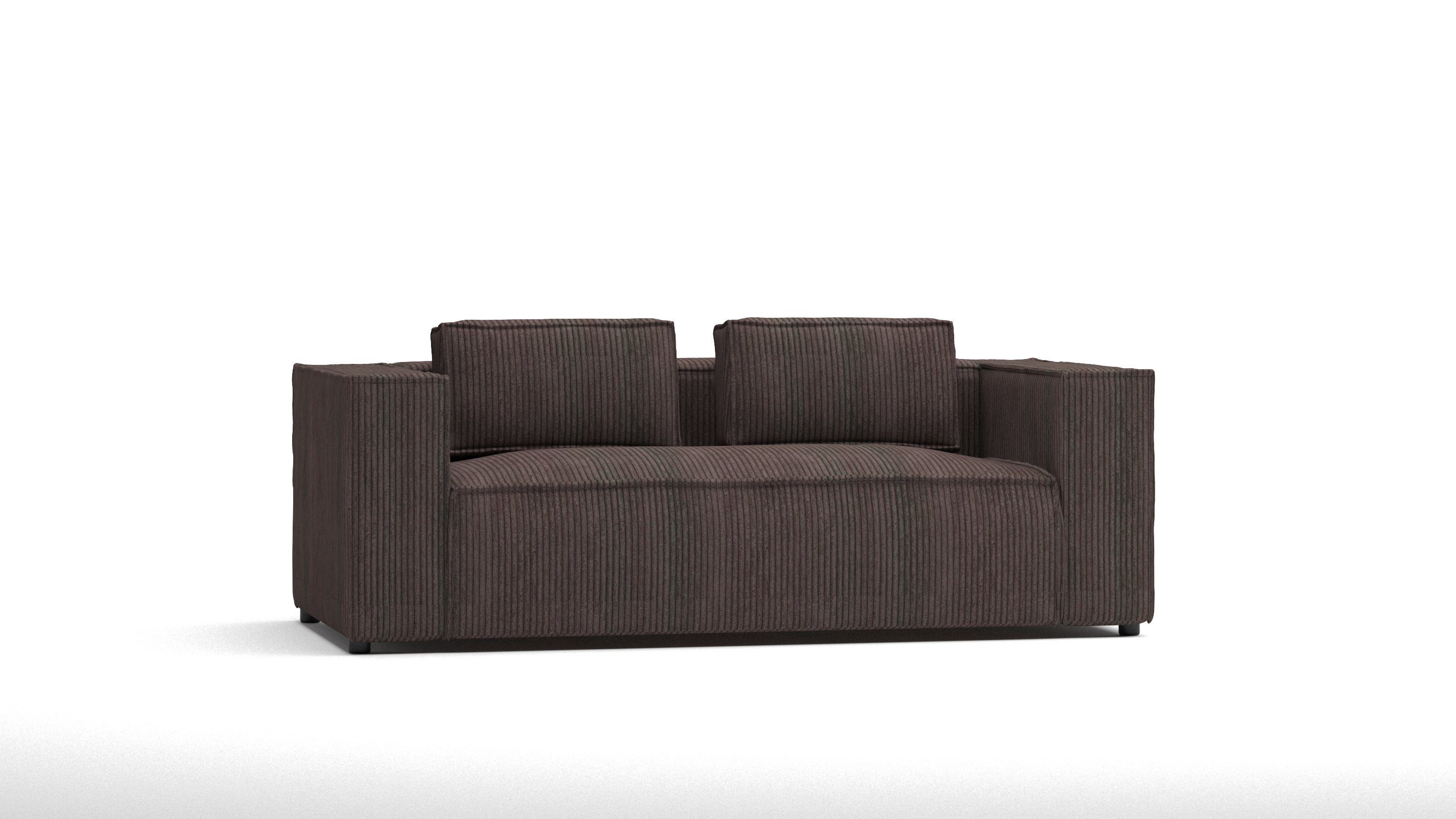 1 S-Style Sofa Cord Teile, Möbel Renne, Wellenfederung Dunkelbraun mit 2-Sitzer