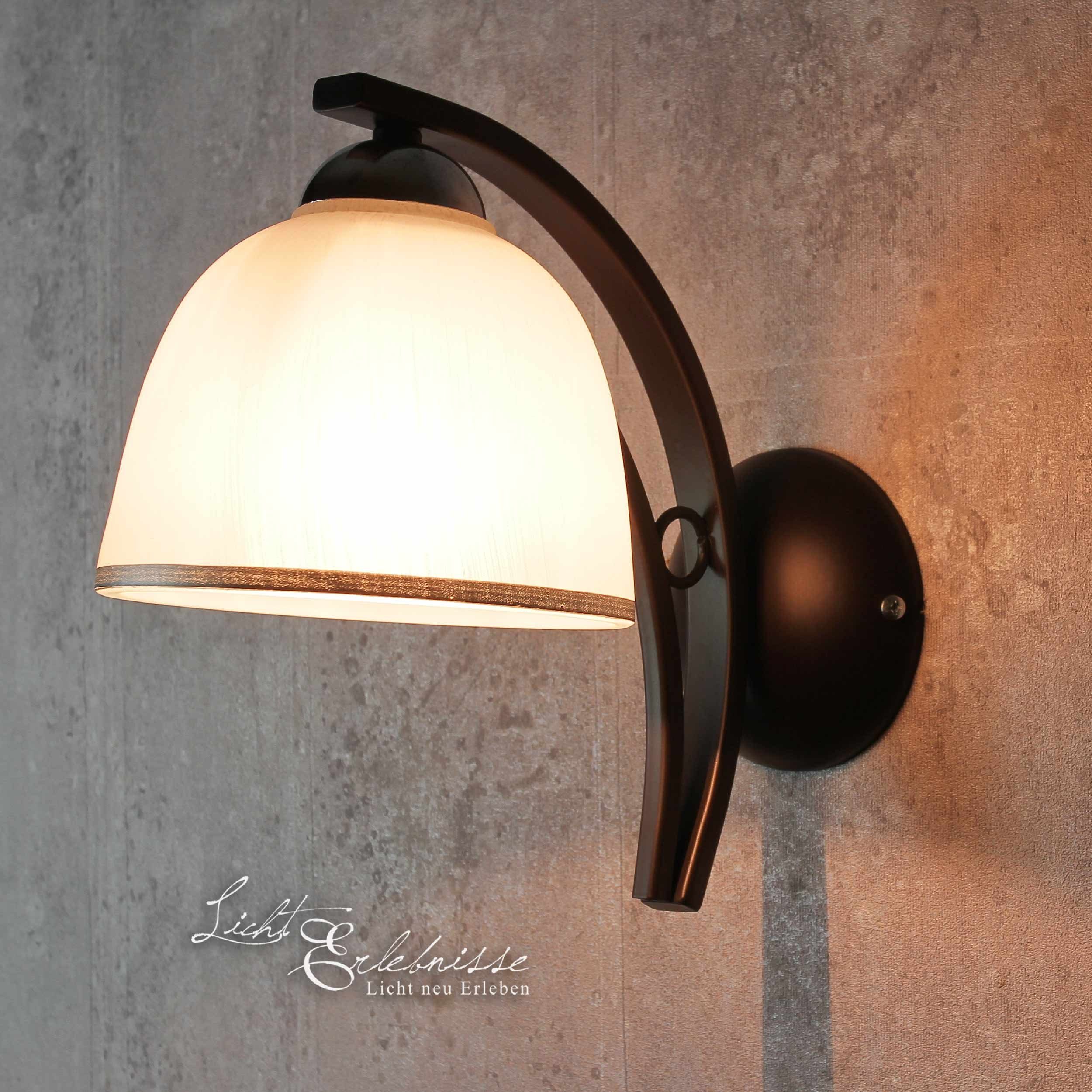 Licht-Erlebnisse Wandleuchte AVIA, ohne Leuchtmittel, Wandlampe Schwarz Weiß Glas Schirm