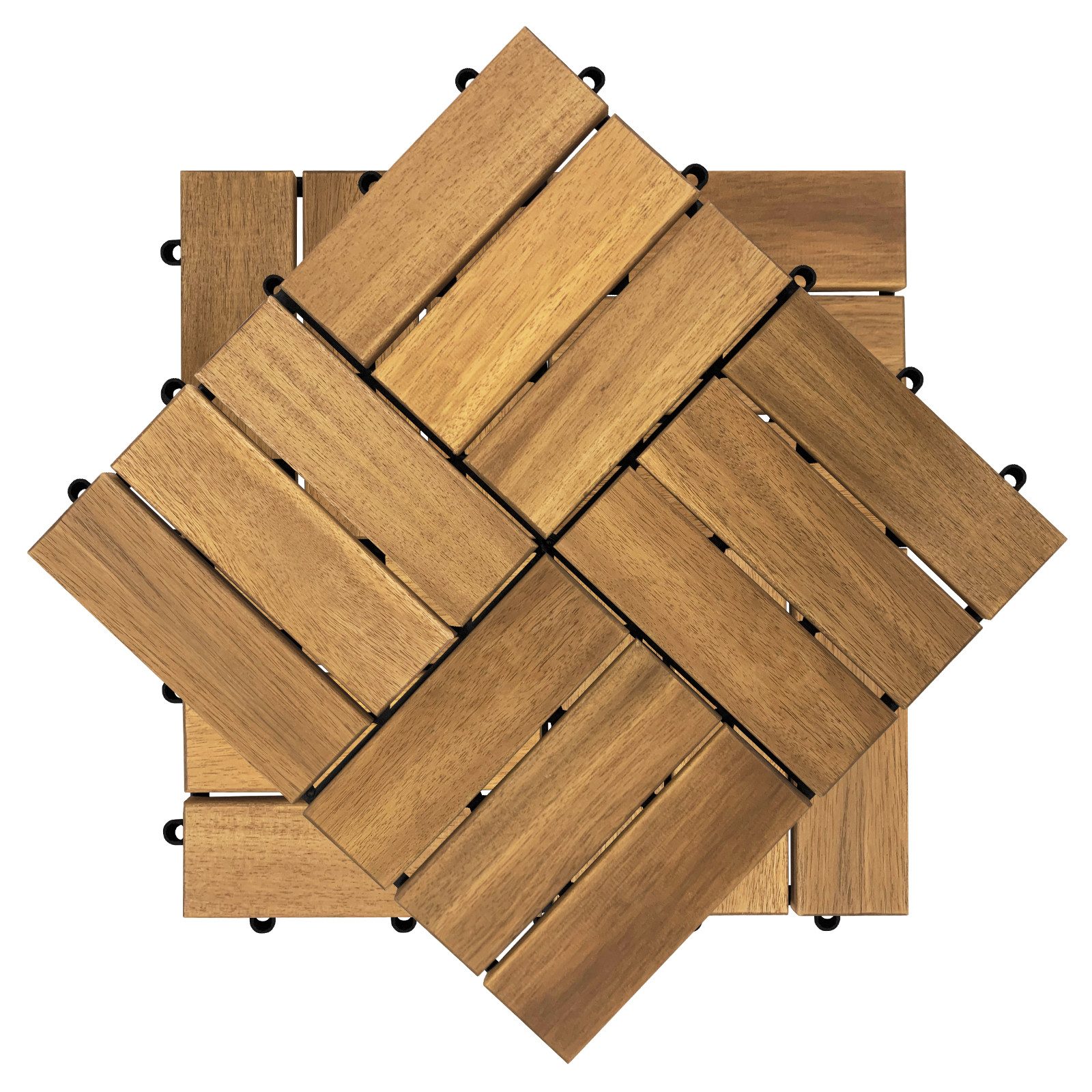 FIVMEN Holzfliesen 12 Latten Terrassenfliesen Klicksystem 30x30 cm -Modell B, 11 St., für Balkon, Garten, Terrasse