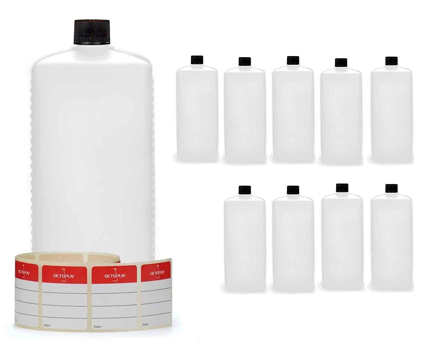OCTOPUS Kanister 10 Plastikflaschen 1.000 ml mit schwarzen Schraubverschlüssen (10 St)
