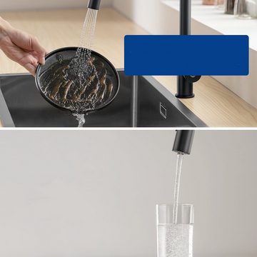 CECIPA Küchenarmatur Hochdruck-Wasserhahn Küche, 2 Strahlarten Spültischarmatur, schwarz (Küchenarmaturen, 1-St., 360 Grad drehbar) schwarz