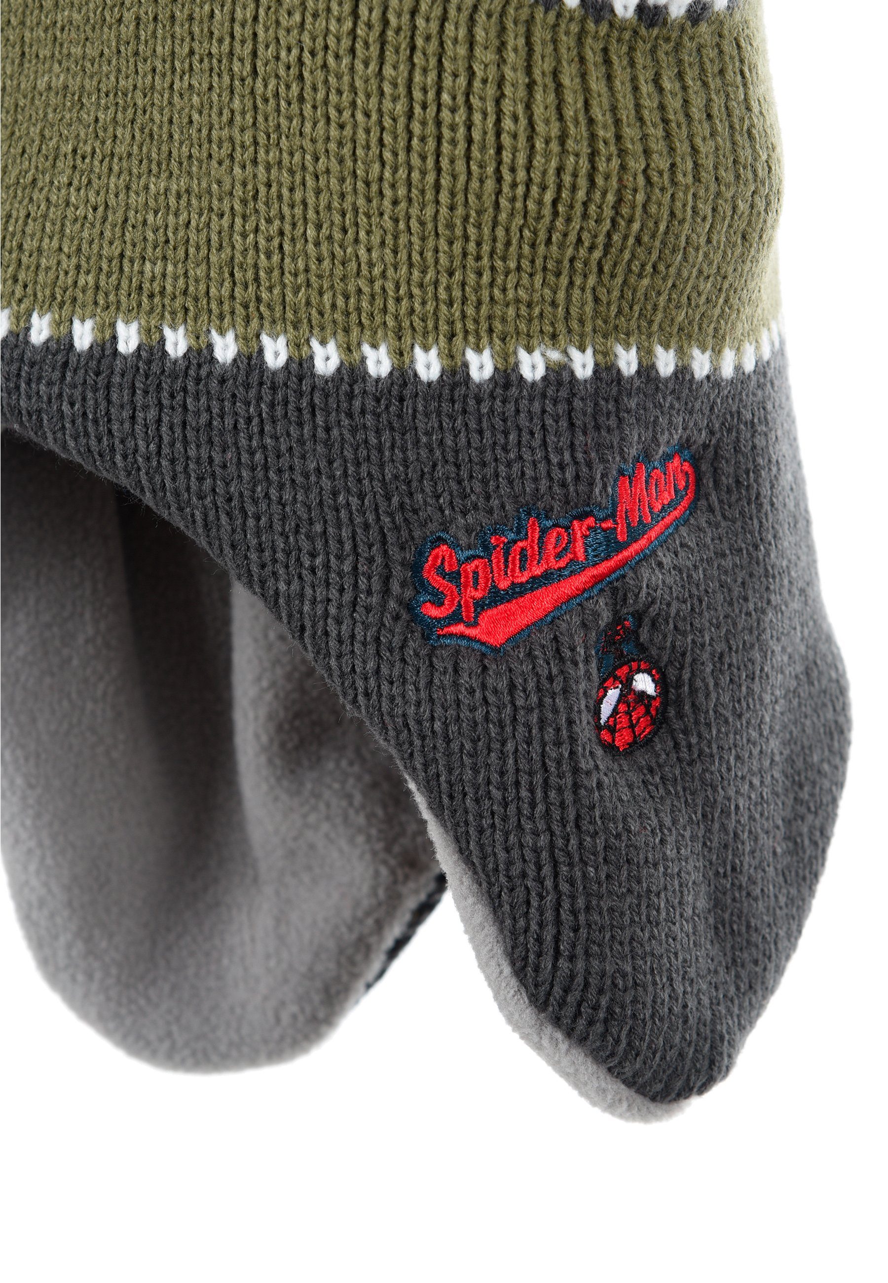 Winter-Mütze Strick-Bommel-Mütze Kinder Jungen Grün Bommelmütze Spiderman