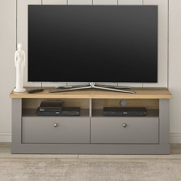 Furn.Design Lowboard Rideau (TV Unterschrank in grau mit Artisan Eiche, 132 x 48 cm), mit Schubladen, Landhausstil