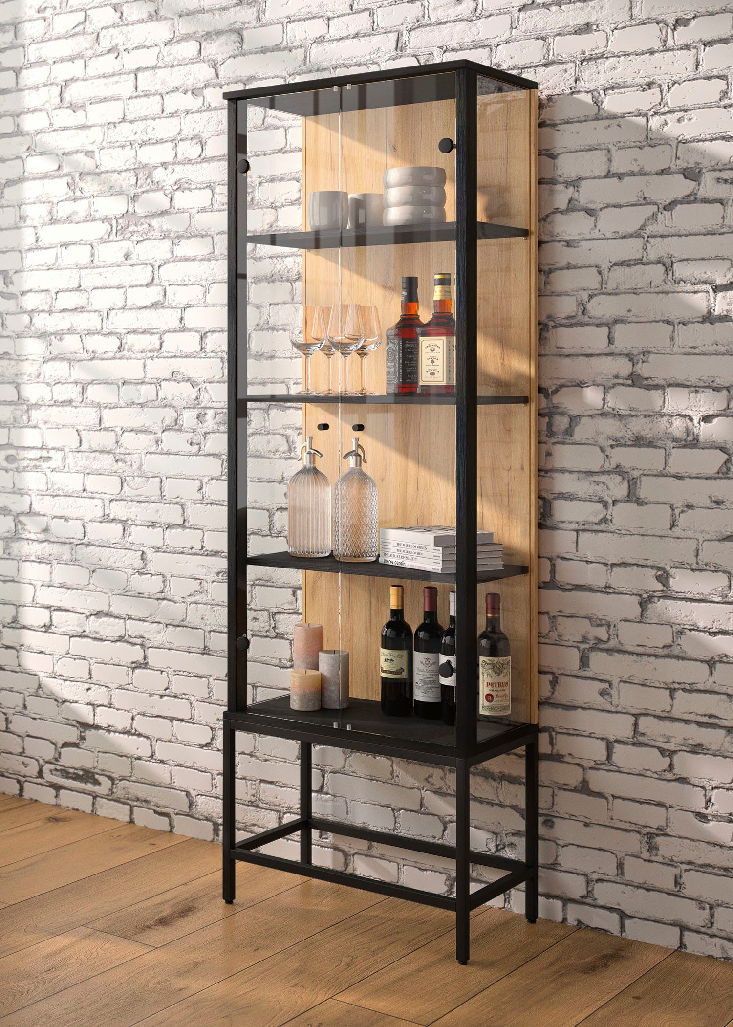 fif möbel Vitrine | (1-St) Schwarz (Holzstruktur) Schwarz STEP