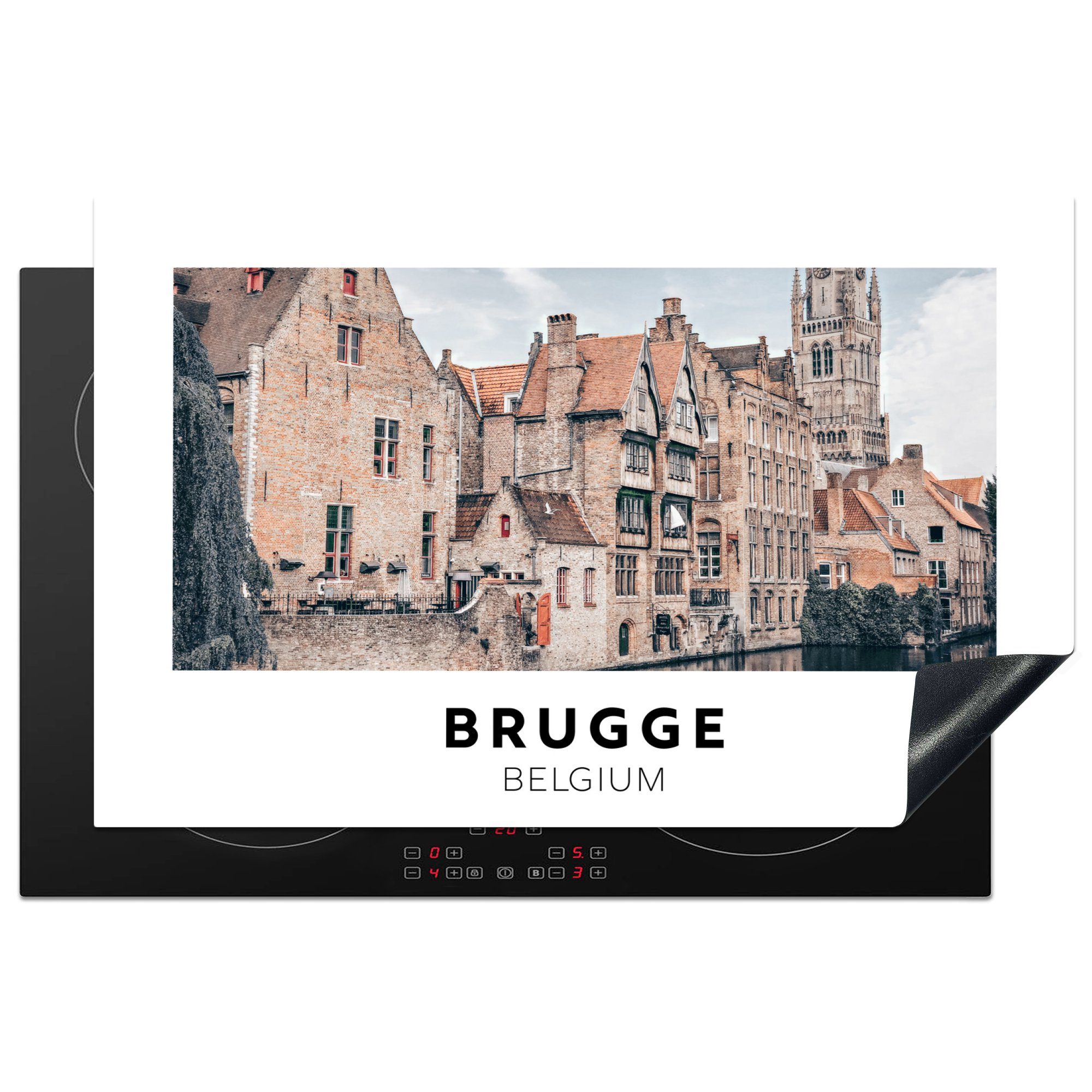 MuchoWow Herdblende-/Abdeckplatte Belgien - Brügge - Haus, Vinyl, (1 tlg), 81x52 cm, Induktionskochfeld Schutz für die küche, Ceranfeldabdeckung
