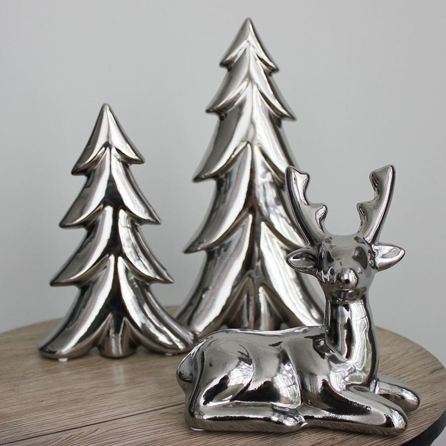 Dekofigur Deko Tierfigur liegend New Home Hirsch silber Weihnachtsdeko Dekofigur Keramik