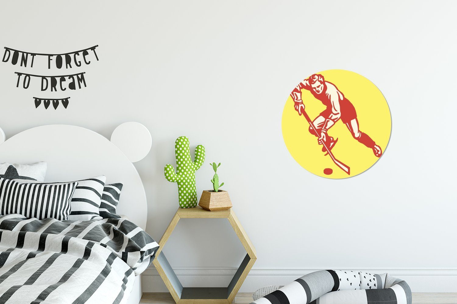 MuchoWow Gemälde Eine muskulöse Wanddekoration Kreis Rundes (1 Forex, Wandbild, Illustration Wohnzimmer, dribbelnden cm eines St), 30x30 Eishockeyspielers