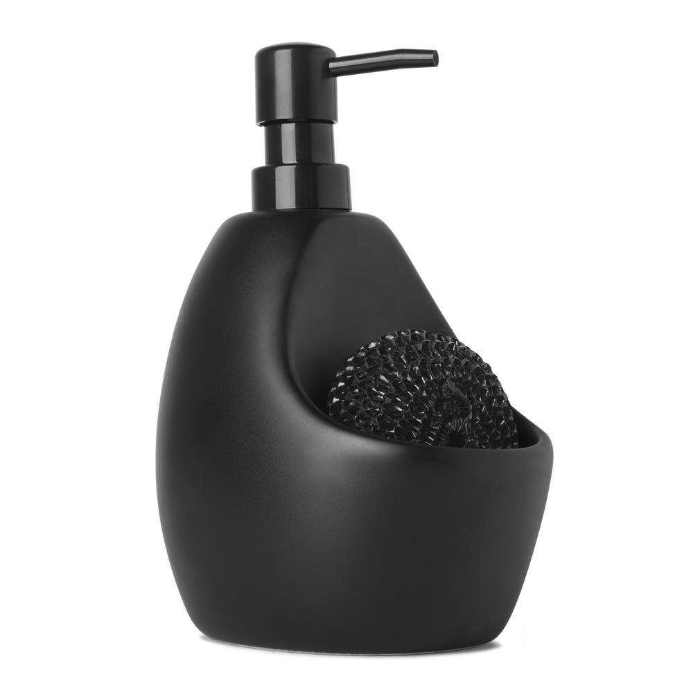 Umbra Seifenspender Joey, Keramik 590 ml Schwarz Hygienespender mit Scrubbyhälter