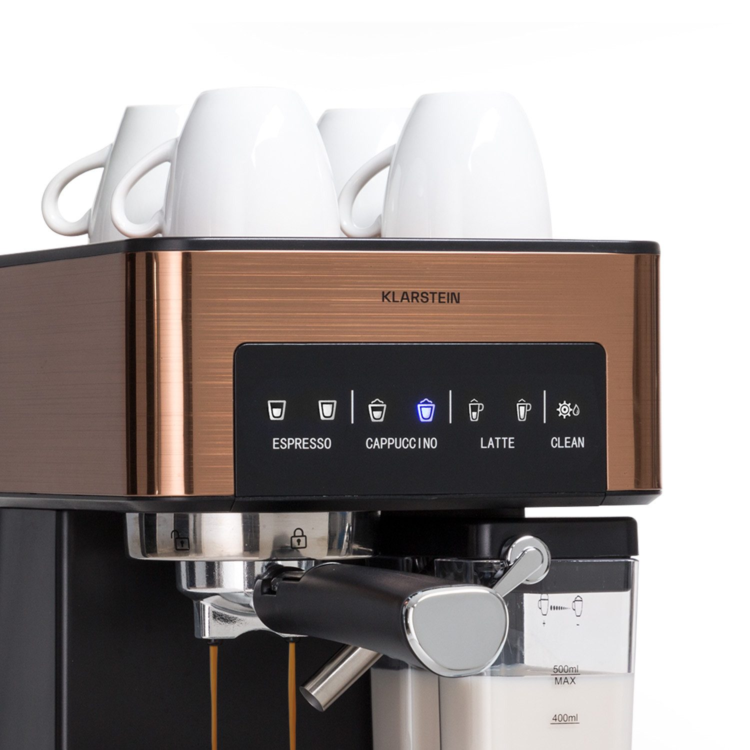 Klarstein Filterkaffeemaschine Arabica Comfort Siebträgermaschine 1350 W 20 Bar 1,8 L Touch, 1.8l Kaffeekanne, Kaffeebereiter Siebträger mit Milchschäumer & 20 bar