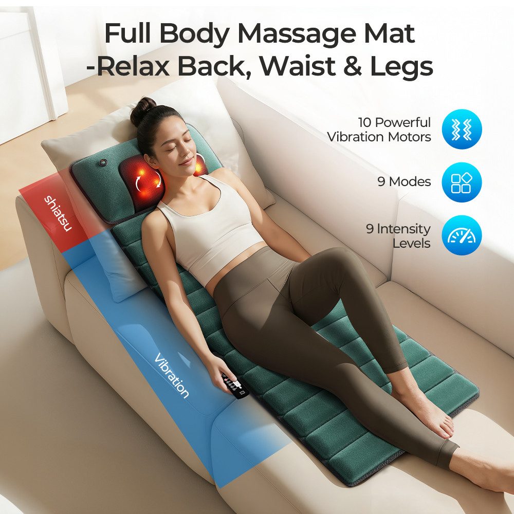 BBWL Massagematte für Schultern, Nacken, Rücken & Hüfte mit Memory-Schaum, Wärmefunktion und ergonomischem Design