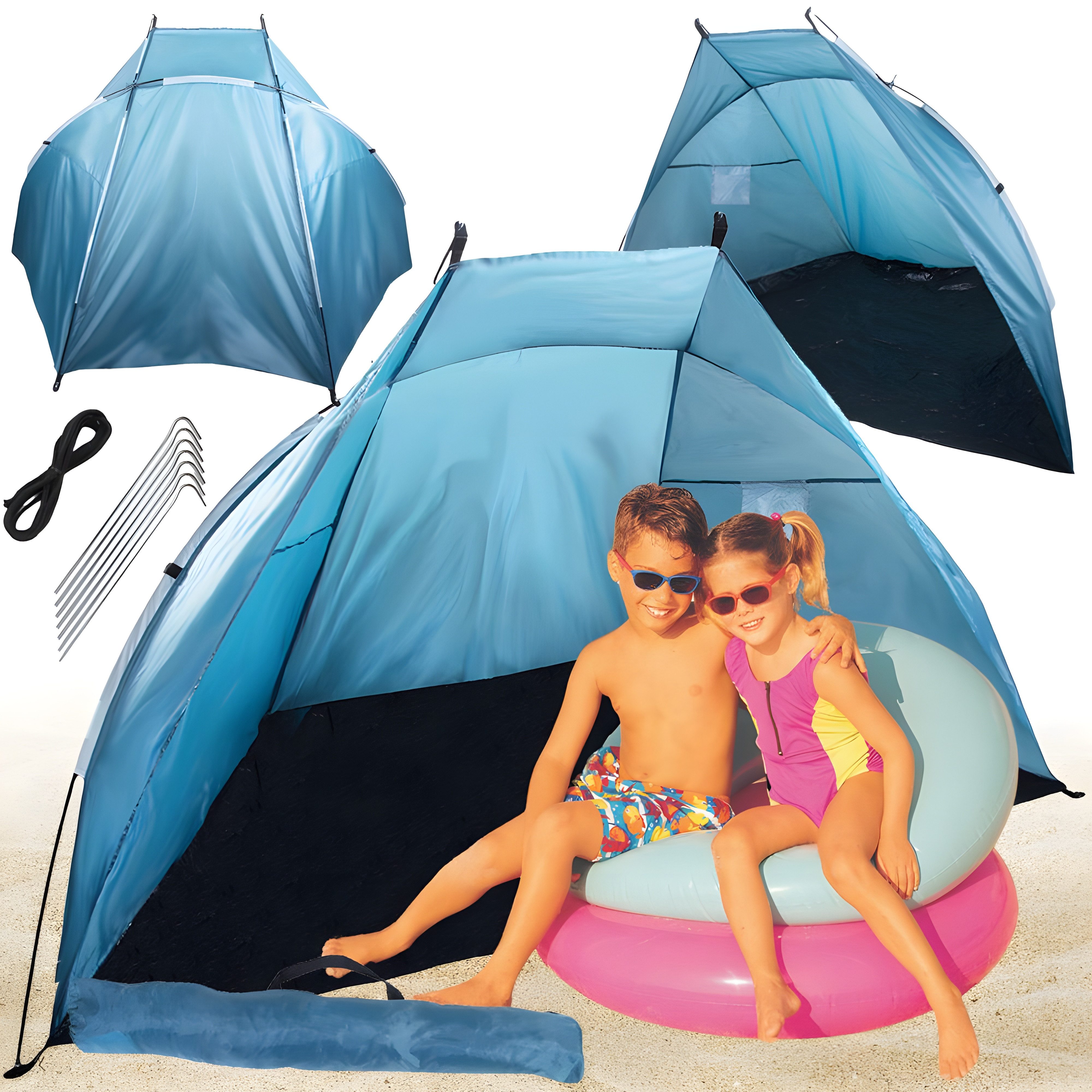 VERK GROUP Strandmuschel Strandmuschel mit UV-Schutz, (Set, 1 tlg), UV-Schutz, Windschutz, klappbar