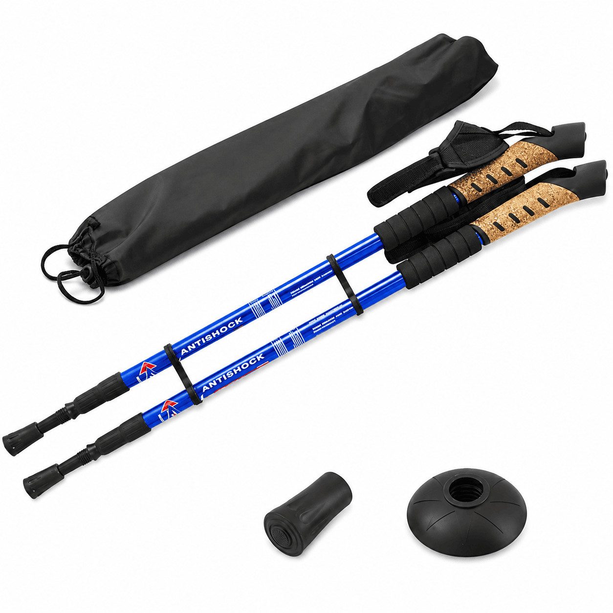 MidGard Nordic-Walking-Stöcke Teleskop Antischock Wanderstöcke aus Aluminiumlegierung mit Korkgriff (2 St), Leicht, mit ergonomischen Korkgriffe inkl. Transporttasche