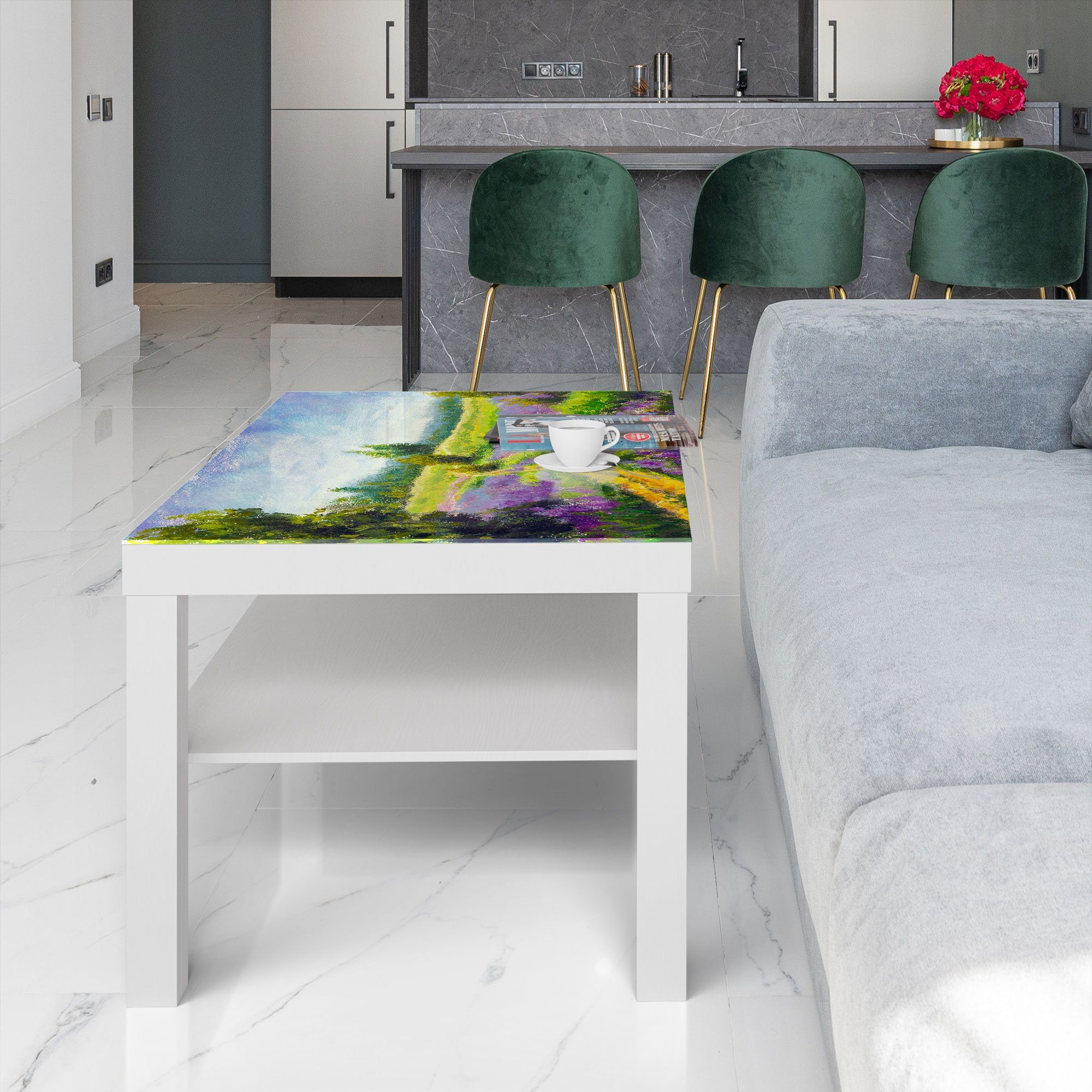 'Wiese Beistelltisch Glas Gladiolen', Couchtisch Weiß DEQORI Glastisch mit modern