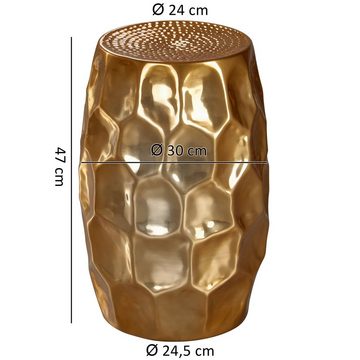 möbelando Beistelltisch Beistelltisch 30x47x30cm Aluminium Gold Dekotisch, Beistelltisch 30x47x30cm Aluminium Gold Dekotisch orientalisch rund, Kleiner Hammerschlag Abstelltisch, Designer Ablagetisch Metall modern, Anstelltisch schmal