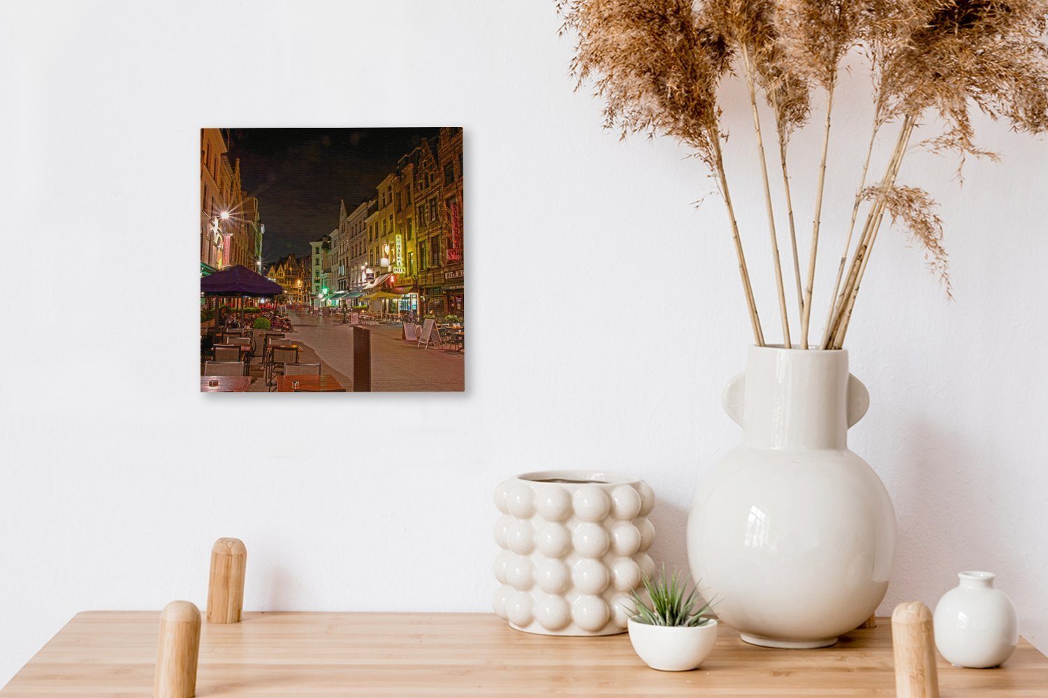 OneMillionCanvasses® Leinwandbild Straße - Nacht - Leinwand Schlafzimmer Antwerpen, für Wohnzimmer (1 Bilder St)
