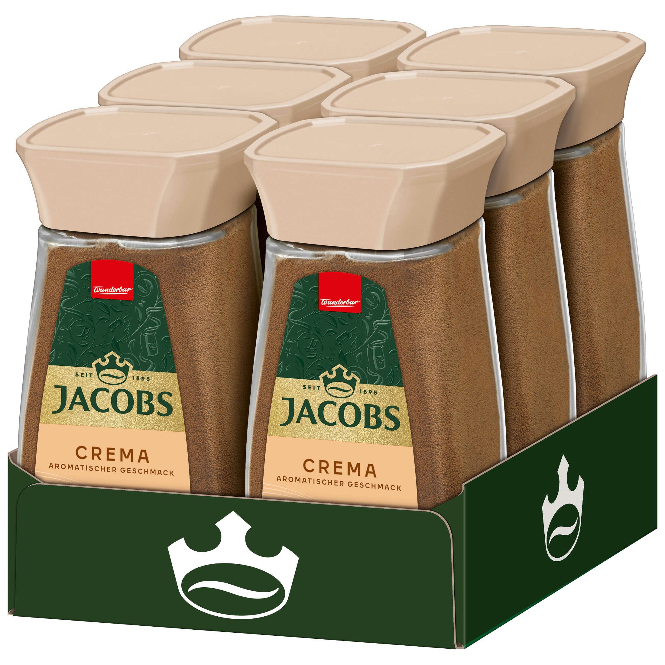 JACOBS Kaffee löslicher Kaffee Crema 6 x 200 g Gläser Löskaffee Instantkaffee, 1200 g, (Packung, 6er Pack)