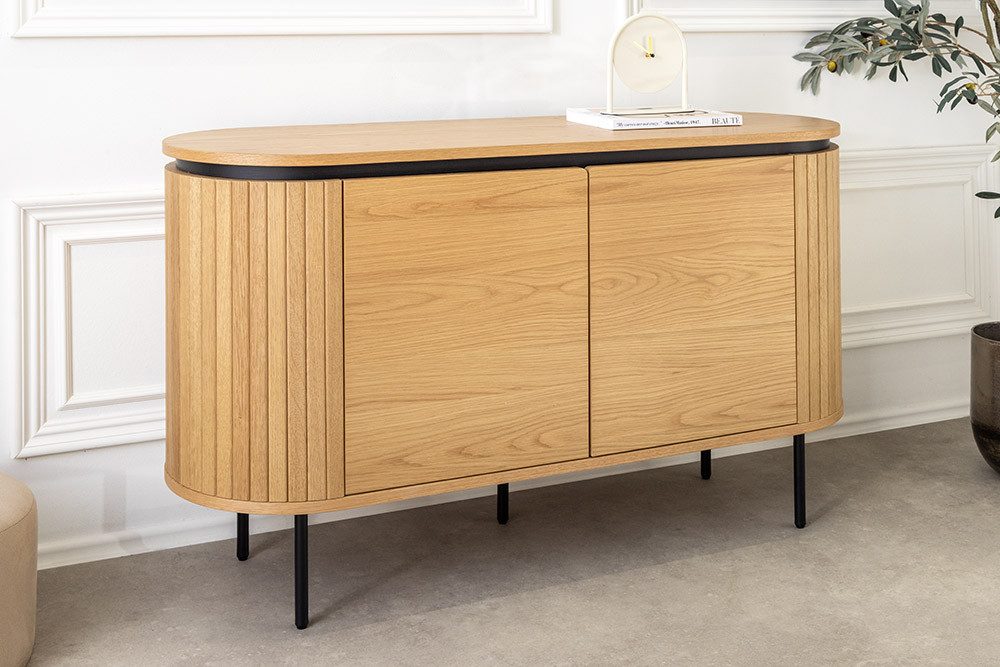 riess-ambiente Sideboard ATELIER 120cm natur / schwarz – Eichen-Optik, Metall, modern (Einzelartikel, 1 St), kompakte Kommode mit vier geschlossenen Fächern – ideal für Wohnzimmer