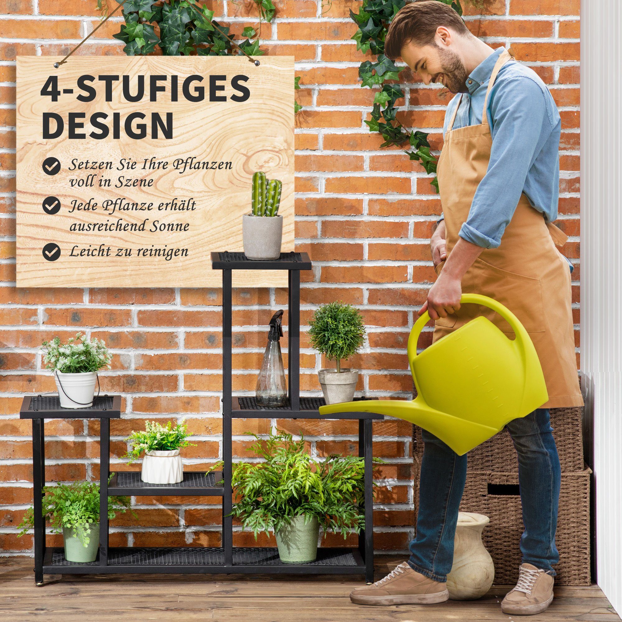 Outsunny Pflanzentreppe mit 4 Regalen, Wetterbeständig, Blumentreppe (Pflanzenregal, 1 St., Blumenständer), für Garten, Balkon, Schwarz