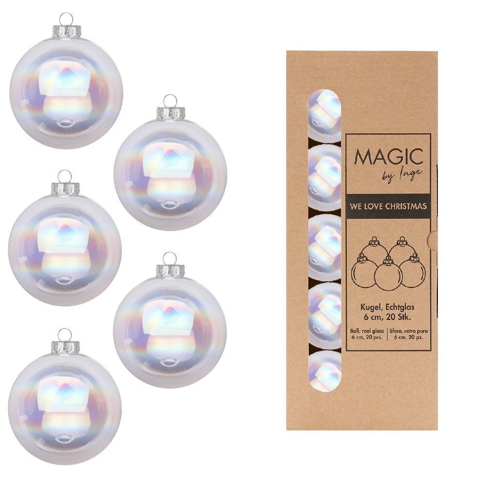 MAGIC by Inge Weihnachtsbaumkugel, Weihnachtskugeln Glas 6cm Klar Irisierend 20 Stück