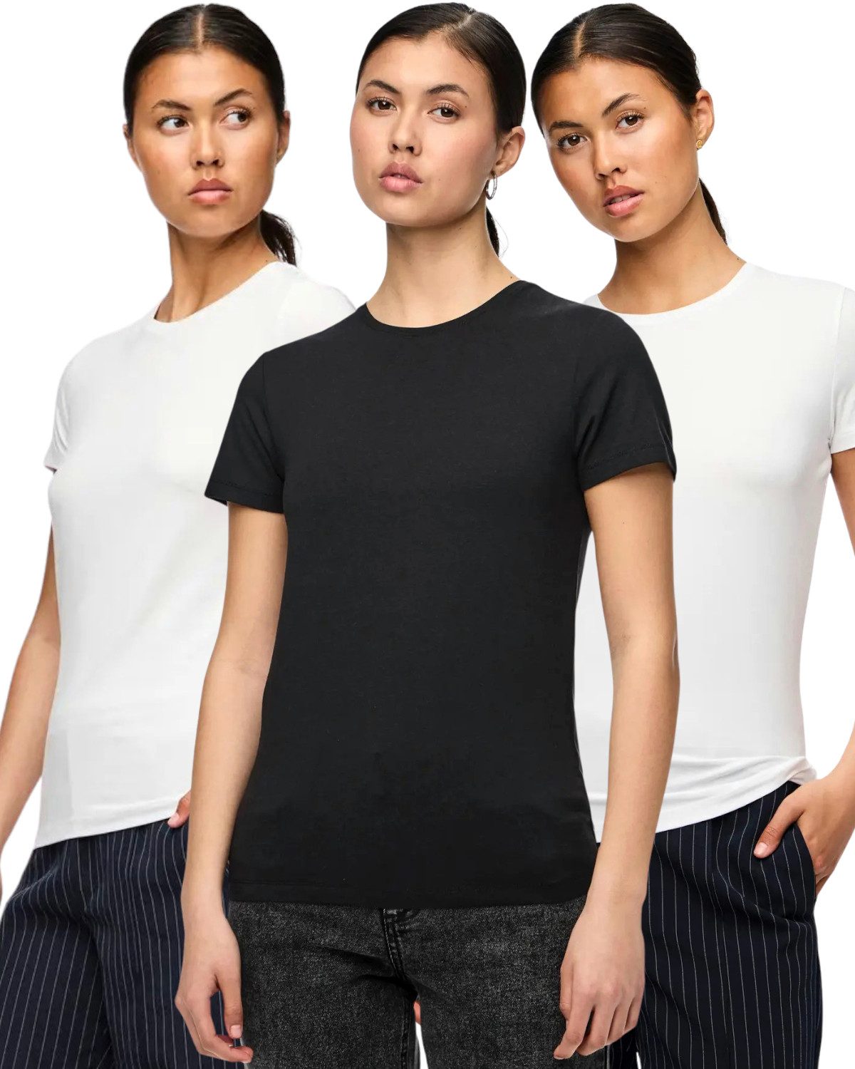 pieces T-Shirt Basic Rundhals T-Shirts im 3er Pack günstig online kaufen