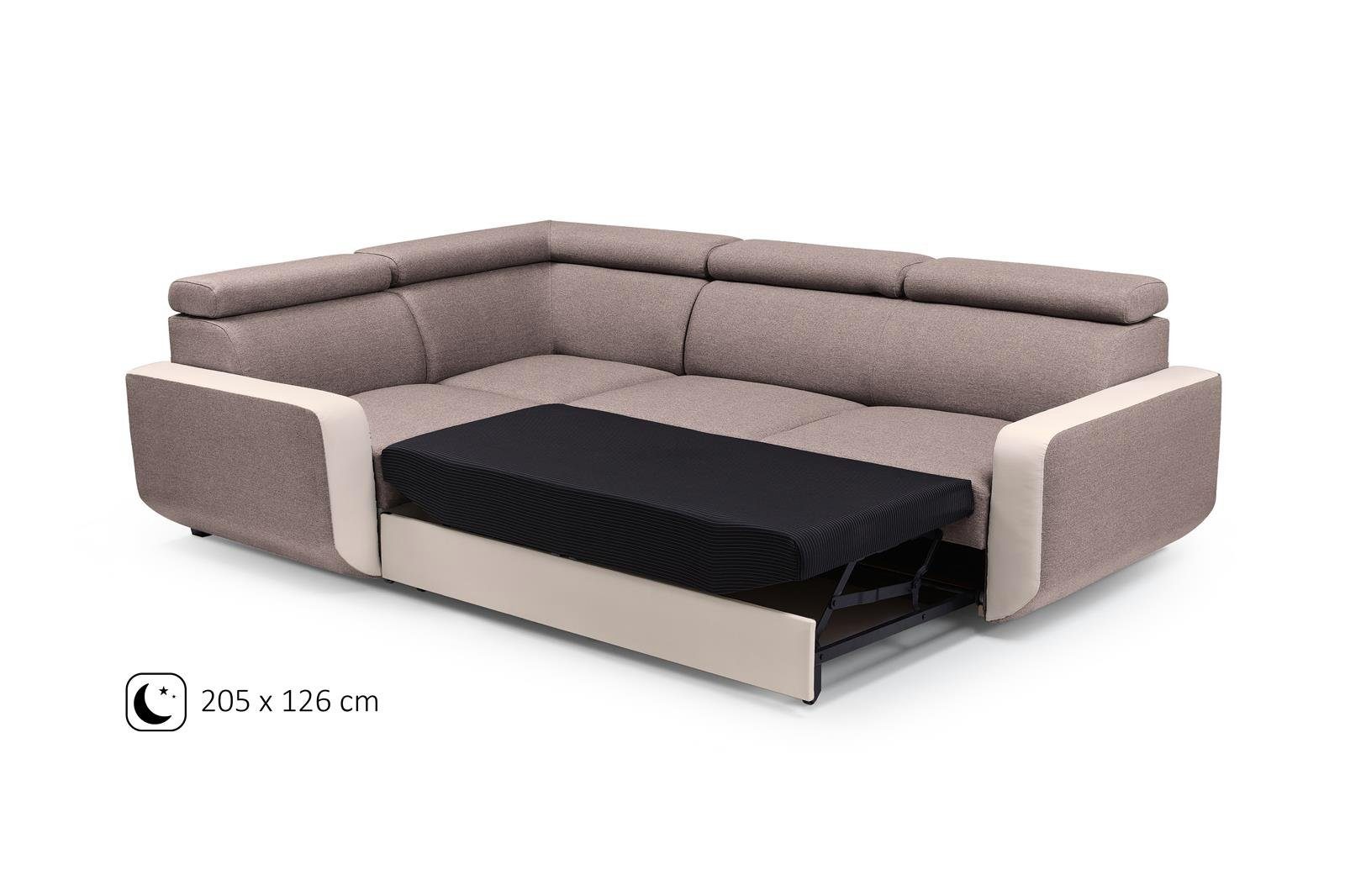 mit MILO Polstersofa madryt (inari 23 Schlaffunktion 912) braun Beautysofa + Ecksofa Bettkasten und Ecksofa