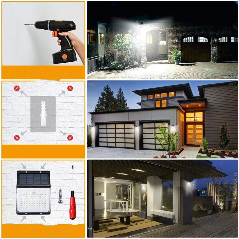 Home fest safety 88LEDs Außen-Wandleuchte LED LED mit Solarlampen integriert Bewegungssensor,