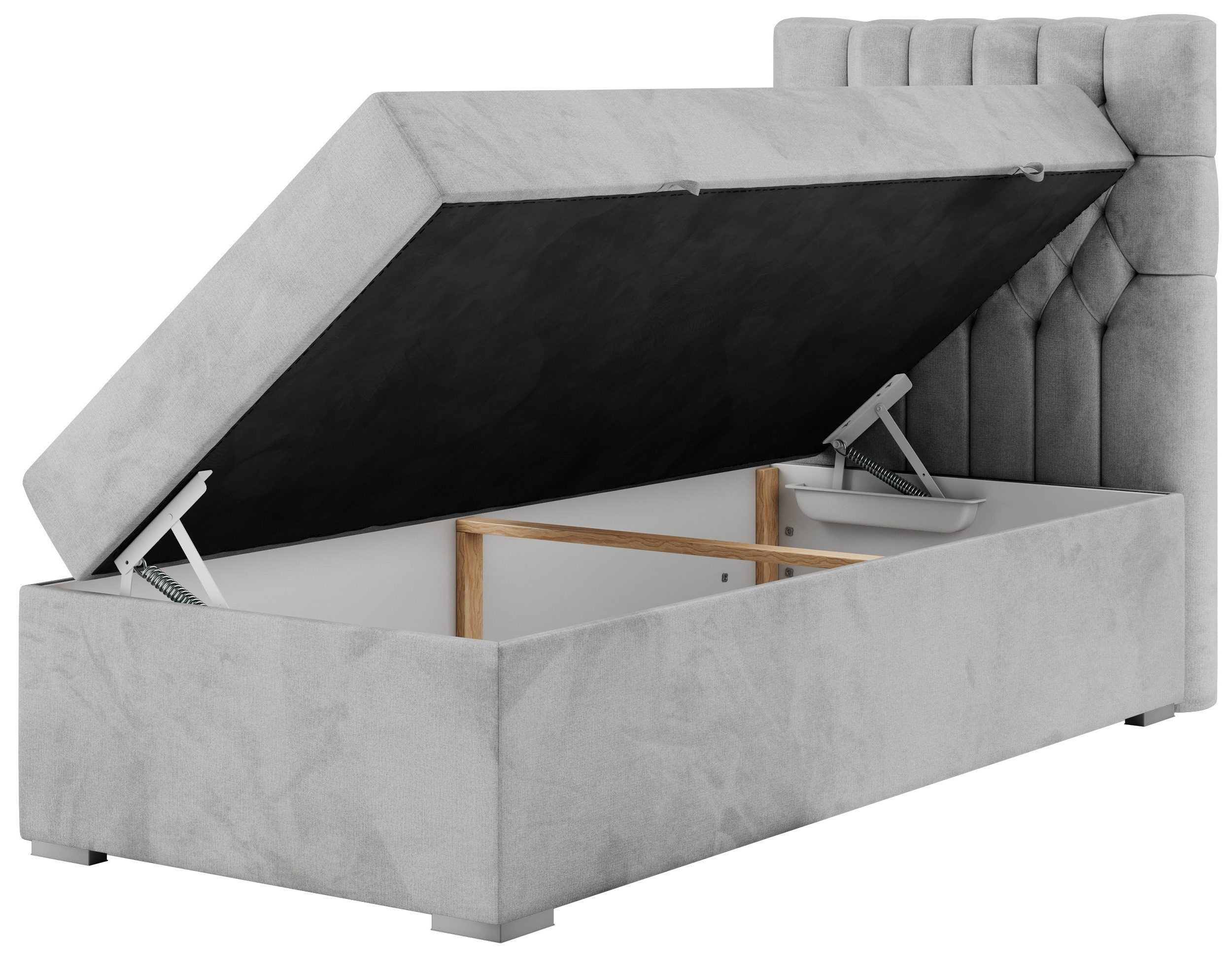 MKS MÖBEL Boxspringbett PERA (Set, Packung, Topper T25/Visco, T30-Schaum, H3-Matratze, gesteppt), Polsterbett mit Kopfstütze, Multipocket-Matratze, Einzelbett, 90x200