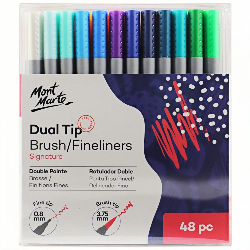 Mont Marte Маркеры Dual Tip Маркеры mit 24 / 48 / 54 Farben, Doppelspitzen für Zeichnen, Ideal auch zum Skizzieren, Kolorieren, Handlettering, Kalligrafieren