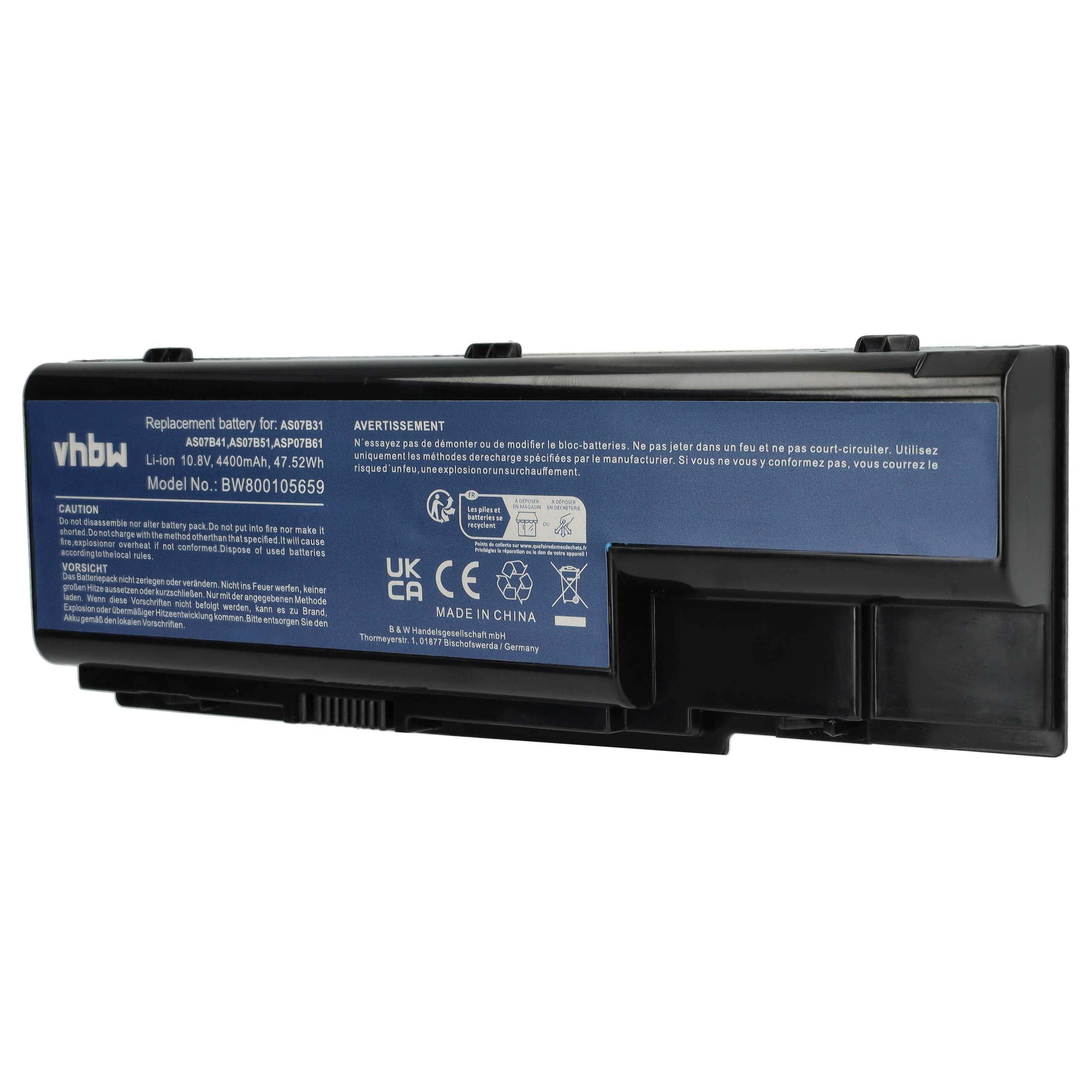 vhbw Akku passend für Acer Aspire 7520-5618, 7520-5115, 7520, 7320, 7320G, Laptop-Akku Akku Li-Ion 4400 mAh (10,8 V, 1 St), Leistungsfähiger Austausch-Akku für Notebook, Wiederaufladbar, Jede