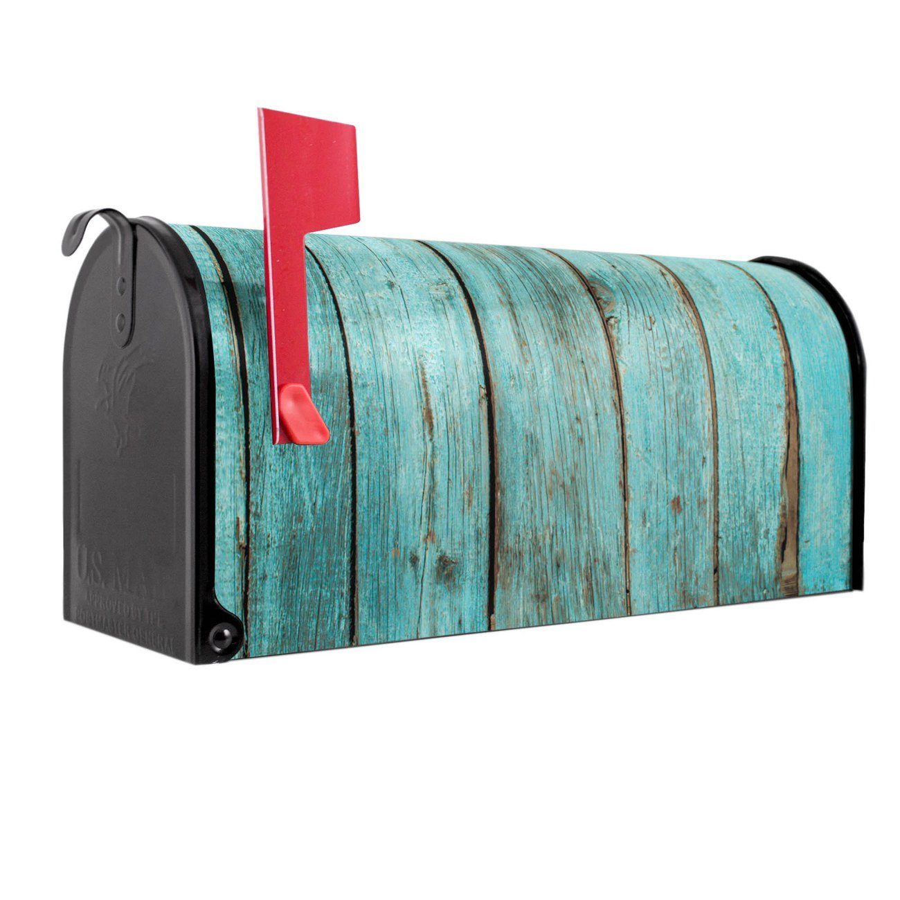 banjado Amerikanischer Briefkasten Mailbox Blaues Holz (Amerikanischer Briefkasten, original aus Mississippi USA), 22 x 17 x 51 cm schwarz