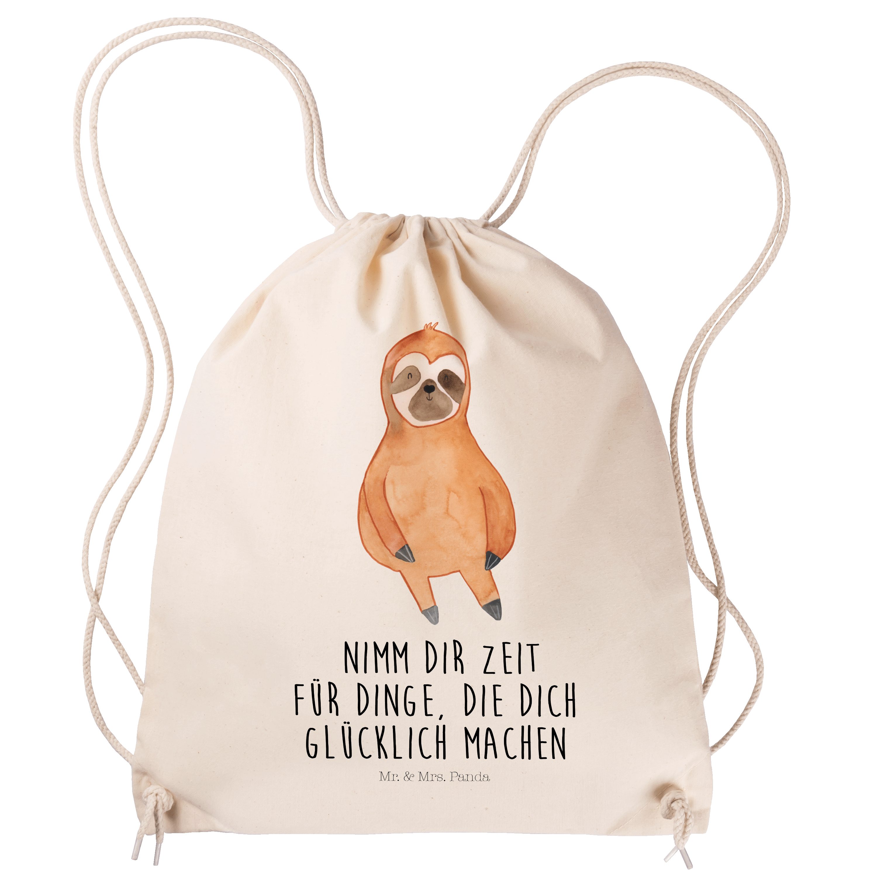 Mr. & Mrs. Panda Sporttasche Faultier Zufrieden - Transparent - Geschenk, Tasche, Pause, Faultier (1-tlg) | Canvas-Taschen