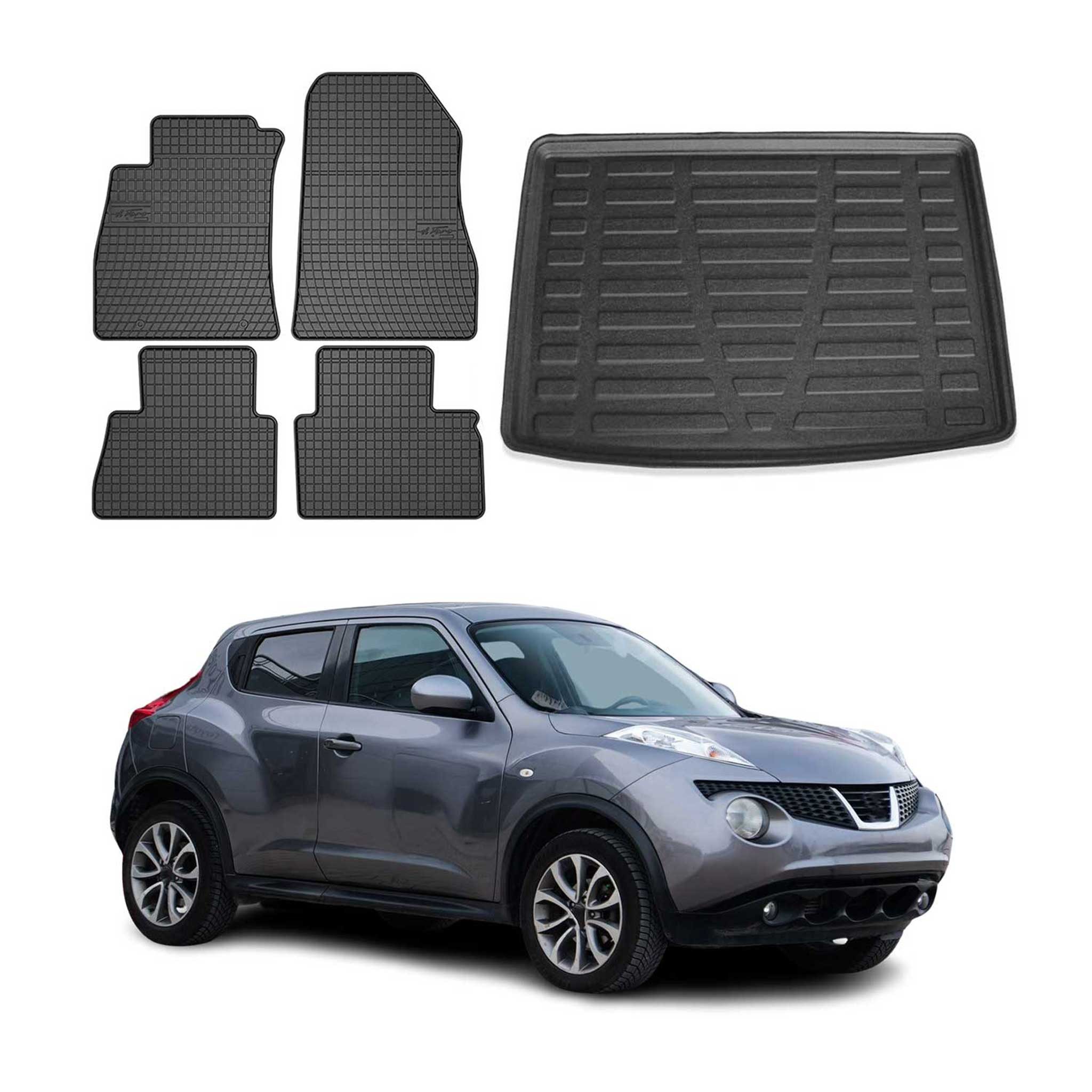 Auto-Fußmatten Kofferraumwanne Set für Nissan Juke 2010-2019 Gummi TPE Schwarz 5x