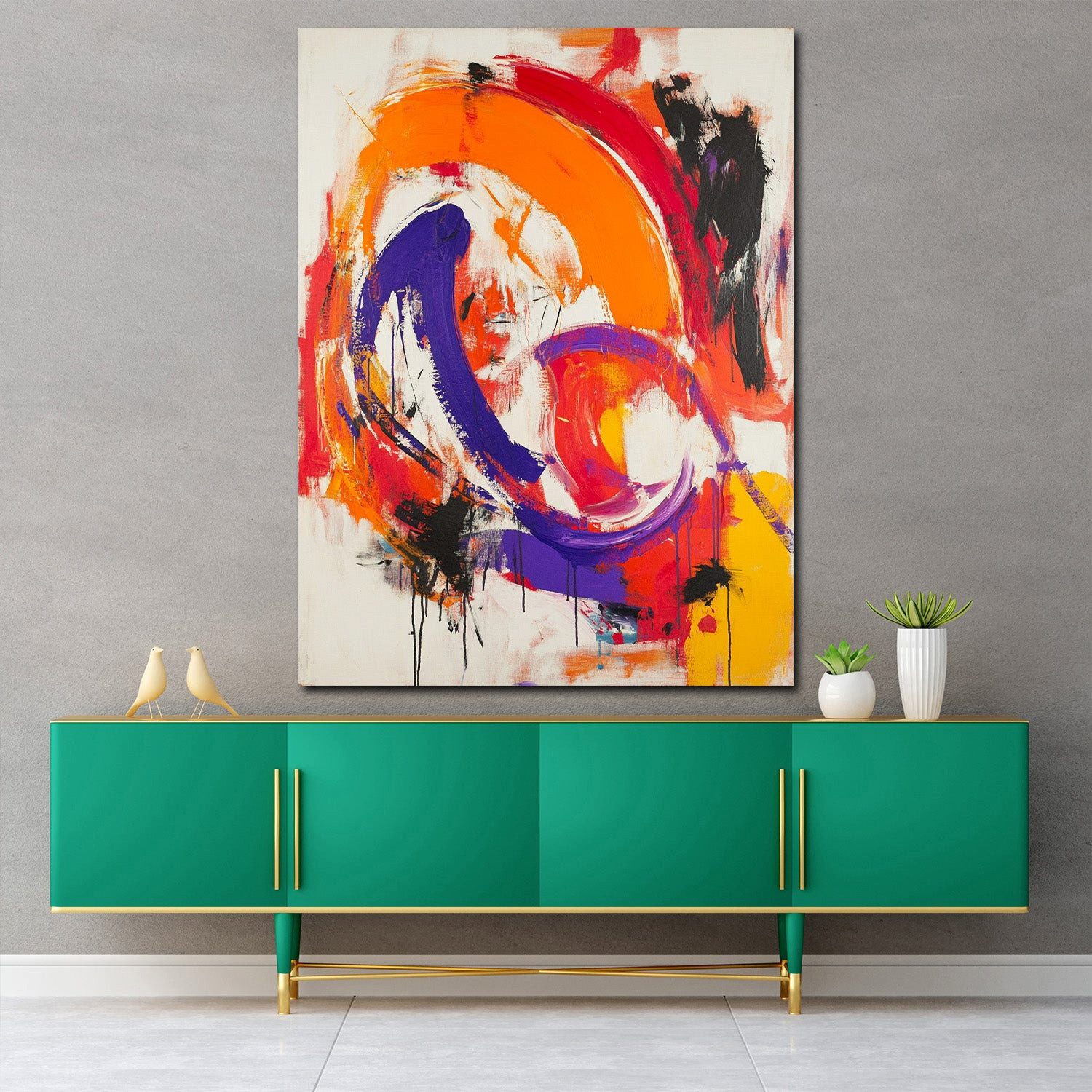 Artedinoi Leinwandbild Abstrakt Orange Lila expressiv Leinwandbild Wandbild Kunstdruck XL Wan, Abstrakt in Orange-Lila