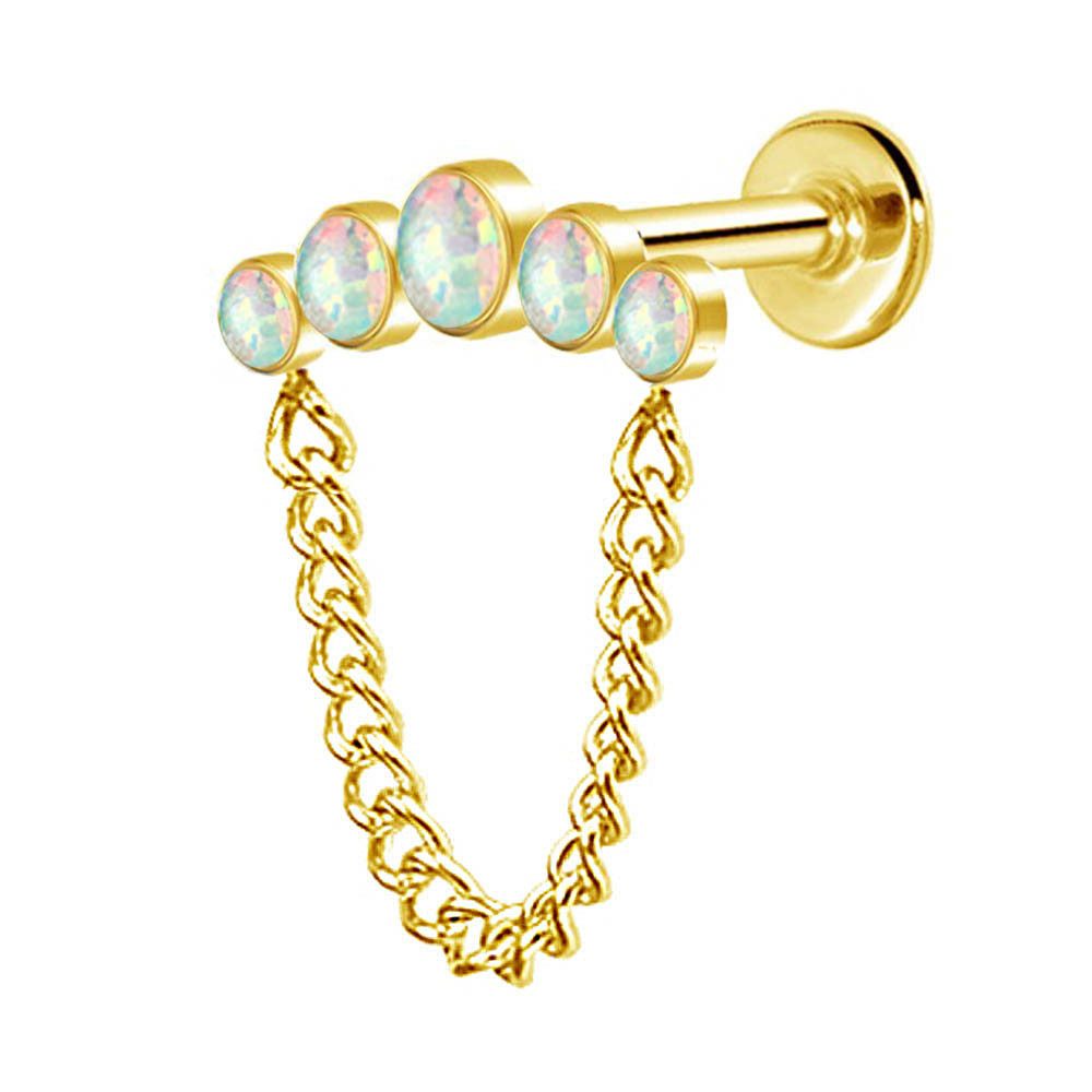 viva-adorno Piercing-Set Helix Tragus Ohr Cartilage Knorpel Piercing Stecker Bogen Kette, Ohrstecker Kristall Zirkonia Opal mit Kettchen