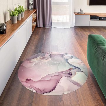 Teppich Vinyl Wohnzimmer Schlafzimmer Flur Küche gold modern, Bilderdepot24, rund - pastell glatt, nass wischbar (Küche, Tierhaare) - Saugroboter & Bodenheizung geeignet