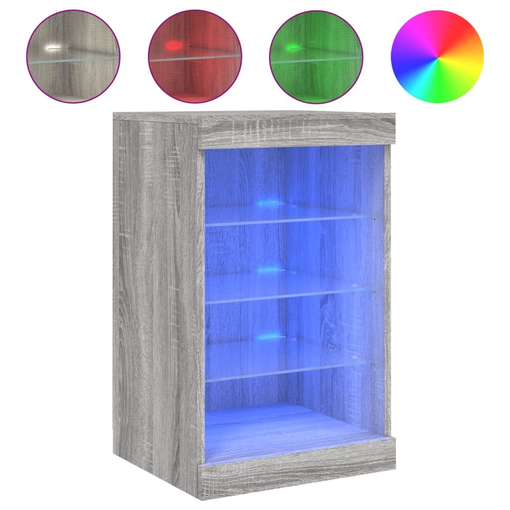 vidaXL Vitrine NA Sideboard mit LED Leuchten Grau Sonoma 41x37x67 cm Glas Vitrine