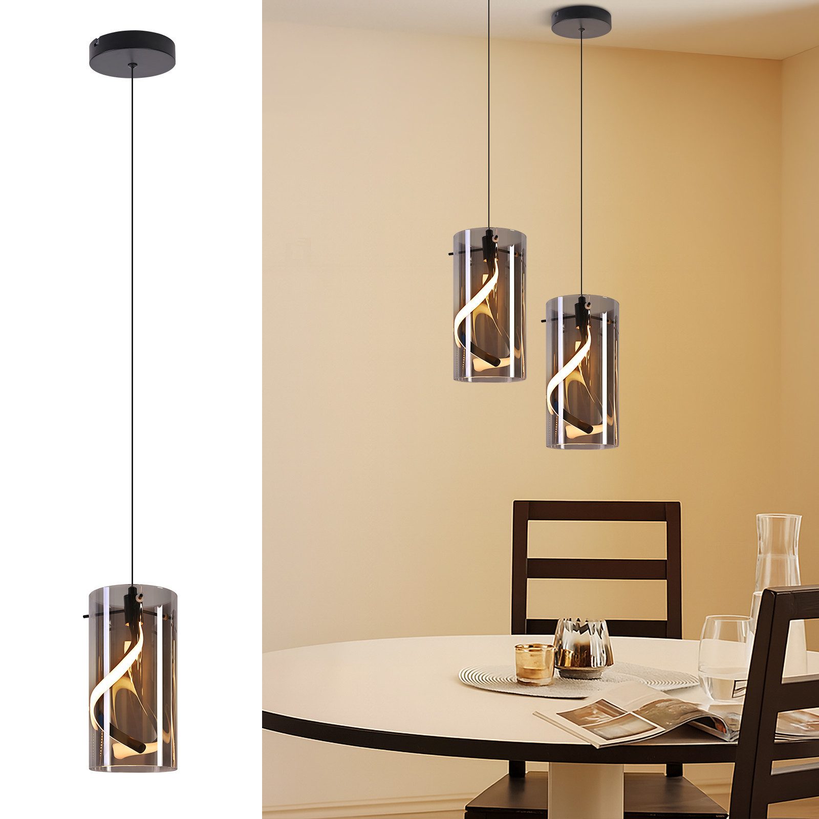 ZMH LED Pendelleuchte Esstisch Hängelampe Modern 3000K Hängeleuchte Glas 1/ günstig online kaufen