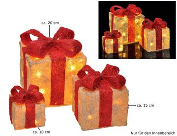 Gravidus LED-Dekofigur 3er Set beleuchtete Geschenkboxen Weihnachten Deko Lampe beige