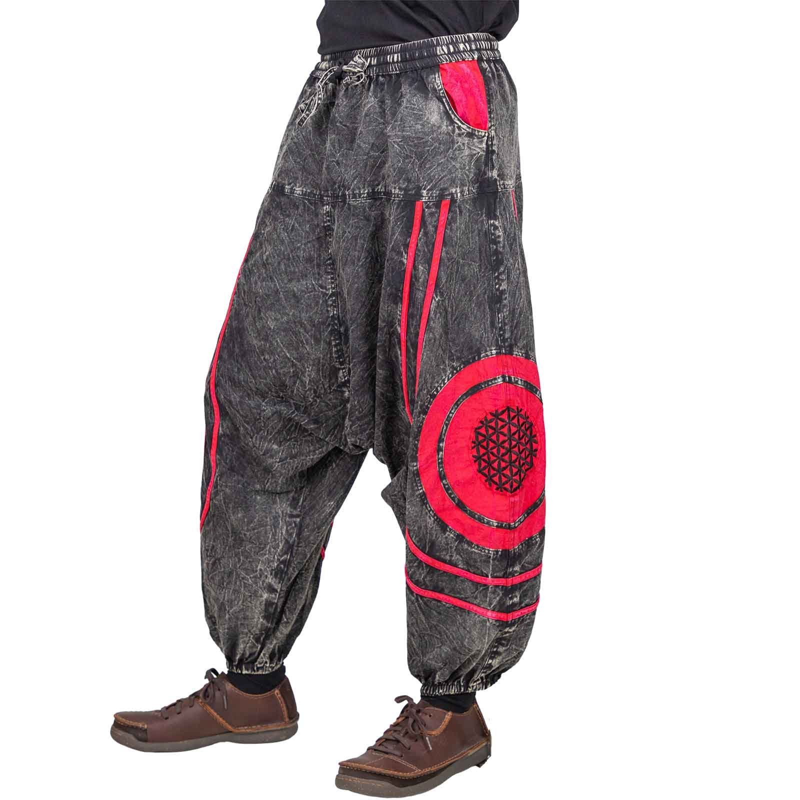 Pants Rot des Haremshose Haremshose UND KUNST Stonewashed Lebens Schwarz Hippie / Baggy Baumwolle MAGIE Blume