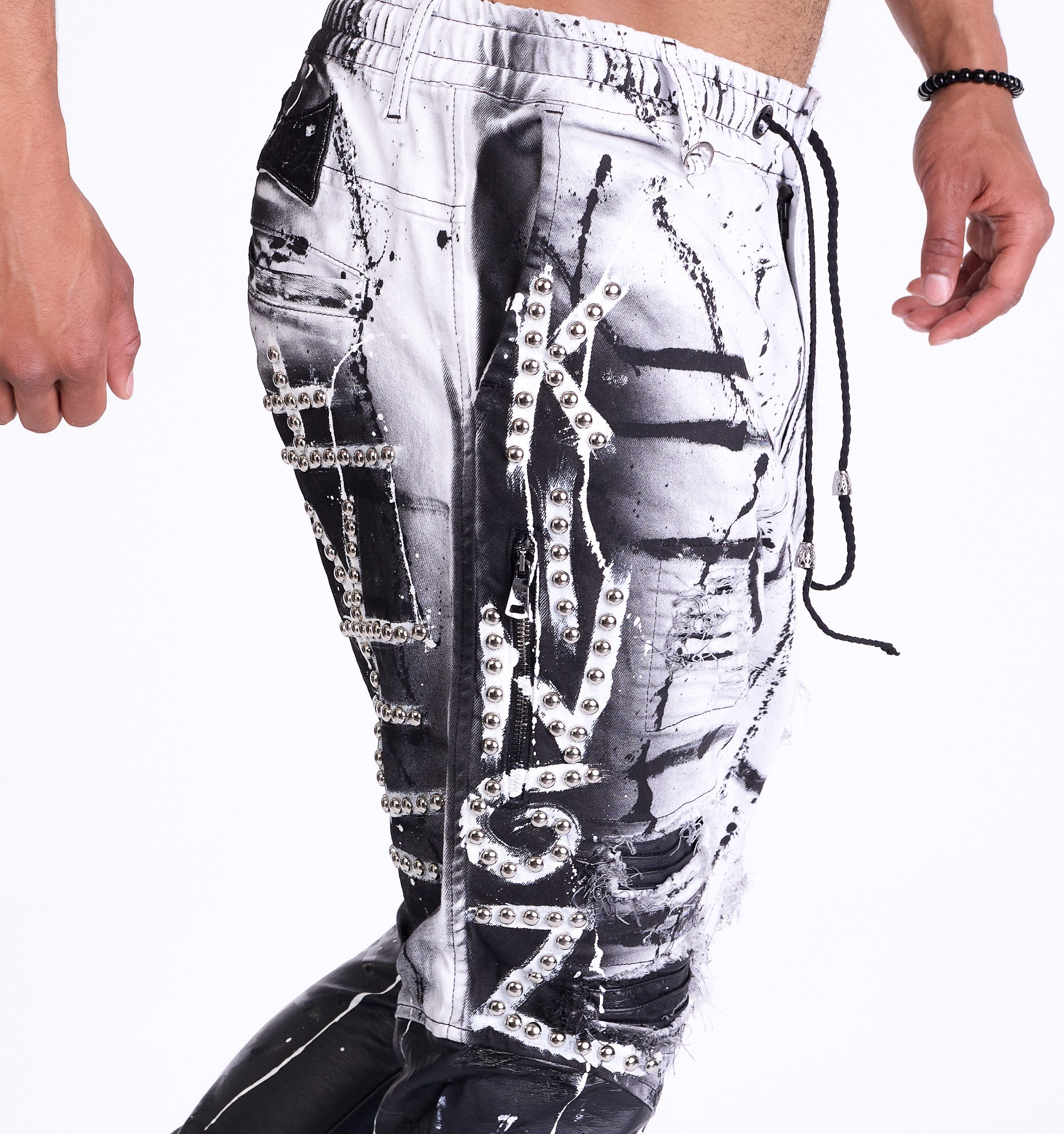 KINGZ Slim-fit-Jeans Lässige Designer Freizeithose mit Nieten