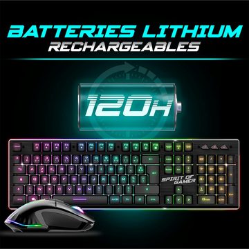 SPIRIT OF GAMER MK600 Kabellose Gaming wiederaufladbar RGB Französisches AZERTY-Layout Tastatur- und Maus-Set, mit Hintergrundbeleuchtung, Gaming Keyboard Semi-Mechanisch 4800 DPI