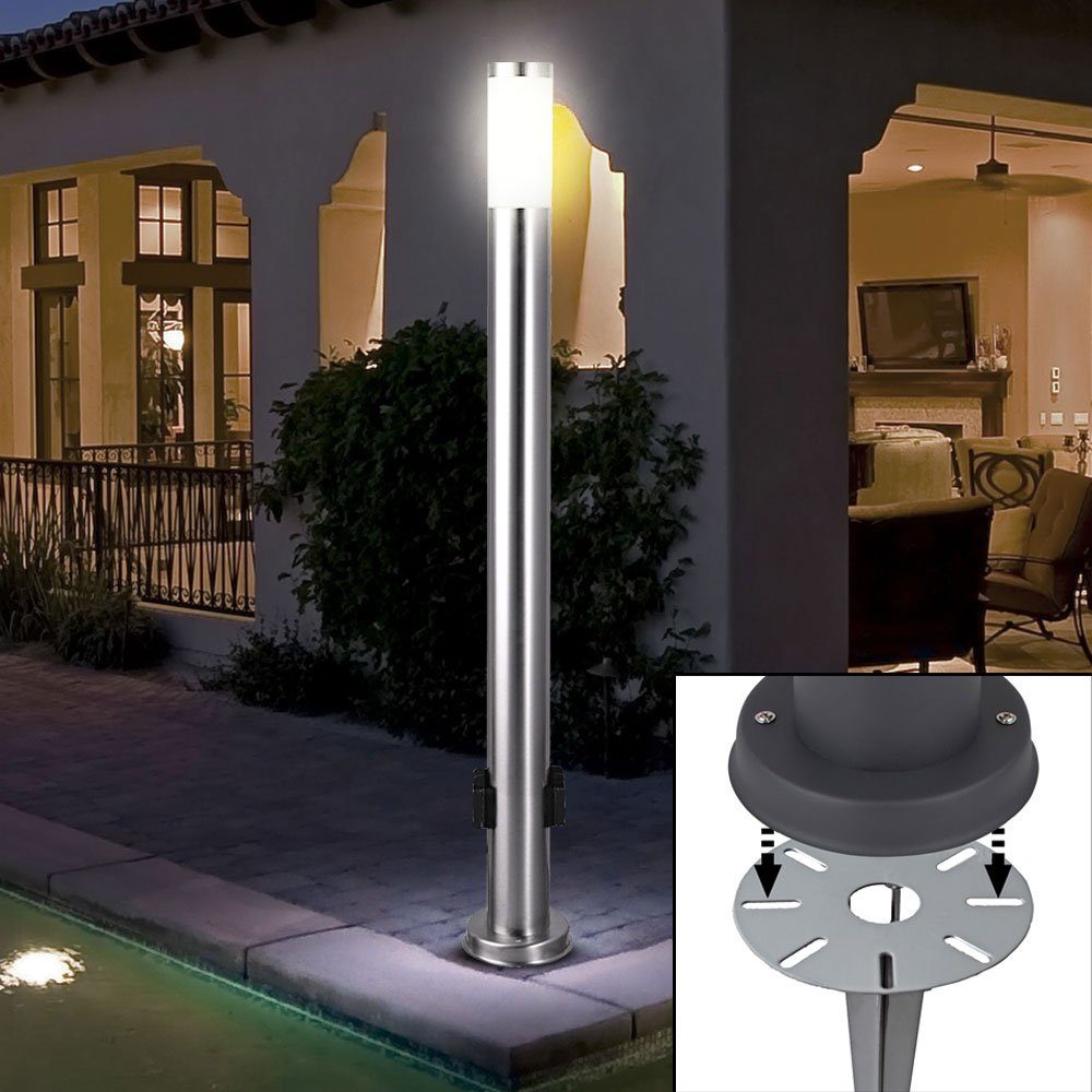 etc-shop LED Lampe Wege silber Außen-Stehlampe, Edelstahl Leuchtmittel Warmweiß, Steckdosen Steh Leuchte Garten Außen inklusive, im