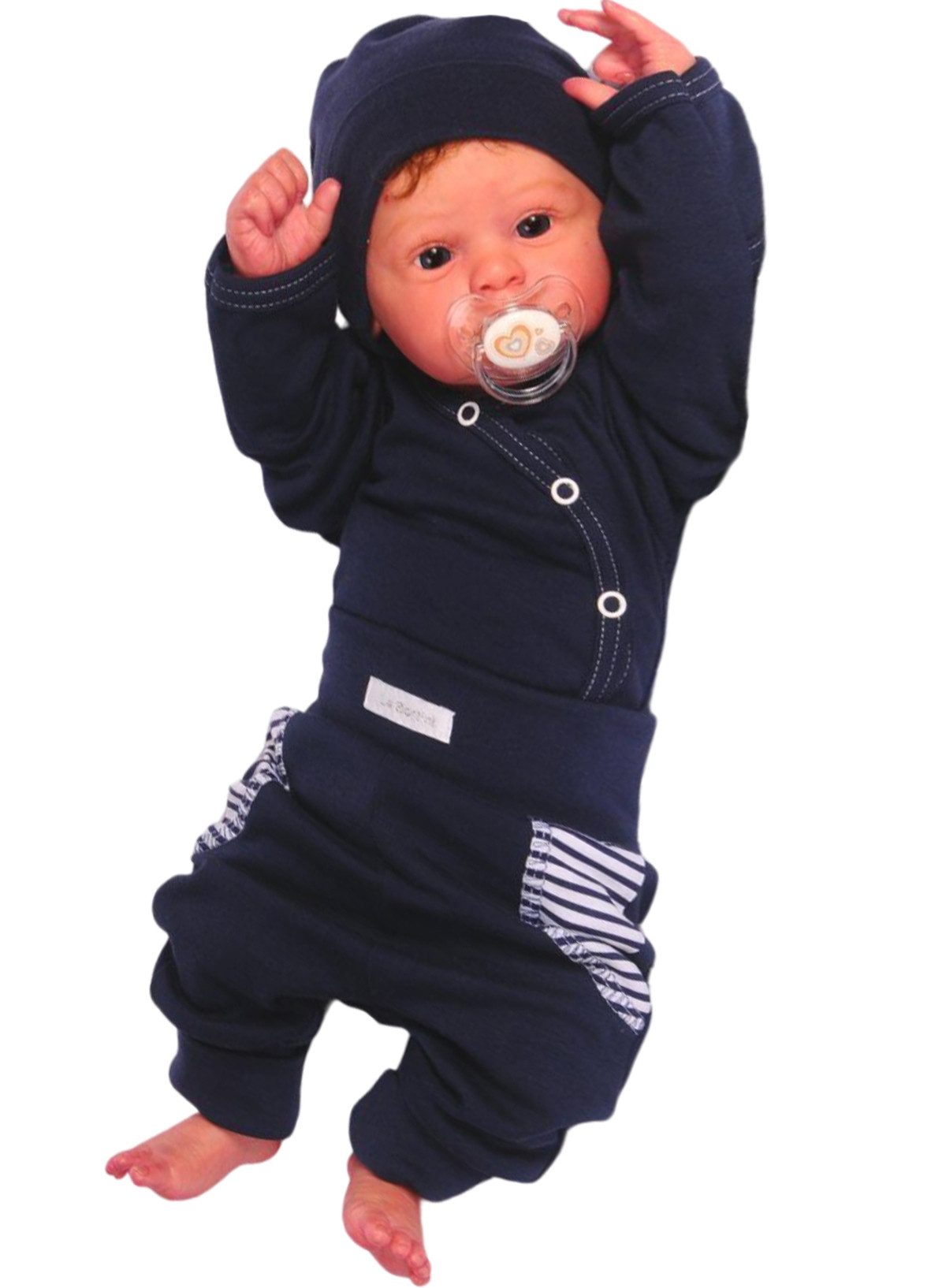 La Bortini Body & Hose Baby Anzug Wickelbody Mitwachshose und Mütze in Dunkelblau aus Baumwolle, 44 50 56 62 68 74 80 86 92