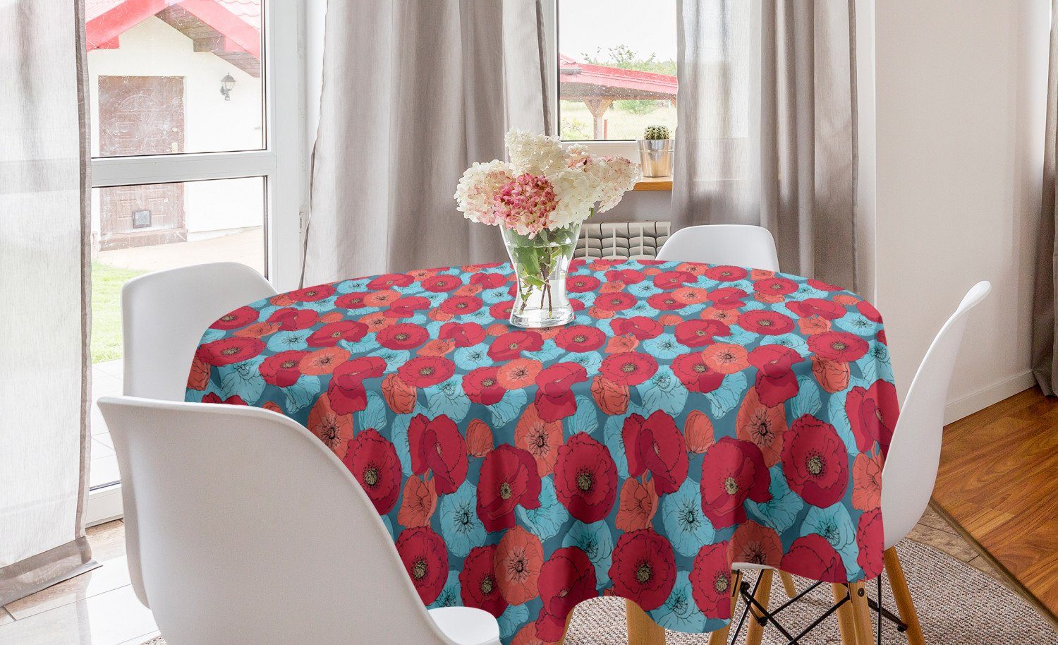 Tischdecke Mohn blühender Küche Tischdecke Dekoration, Blumen Kreis für Abdeckung Abakuhaus Esszimmer
