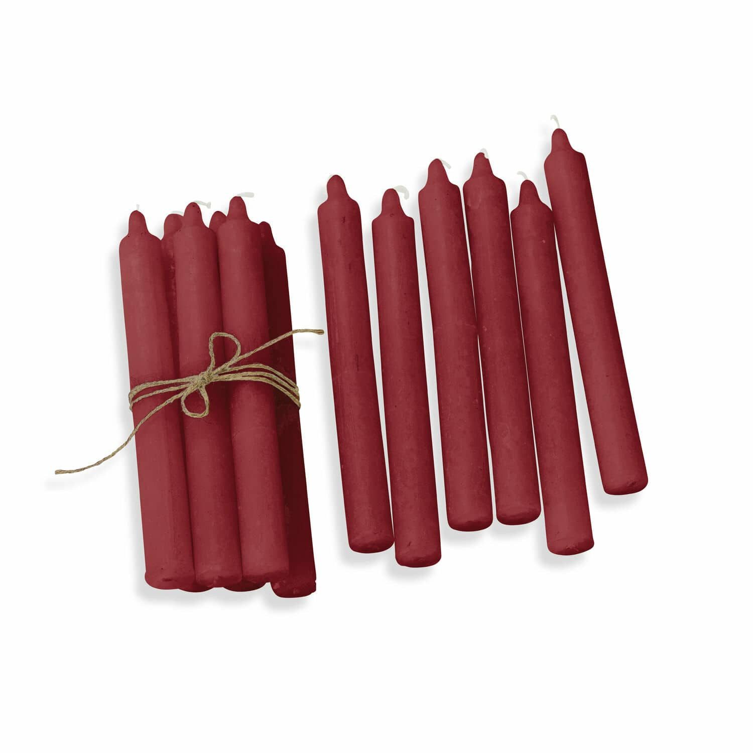 Mirabeau Stumpenkerze Kerze 12er Set Bauceau rot (12er Set, 12er Set), Hochzeitsdeko, Stabkerze, Rustikales Finish, Von Hand veredelt